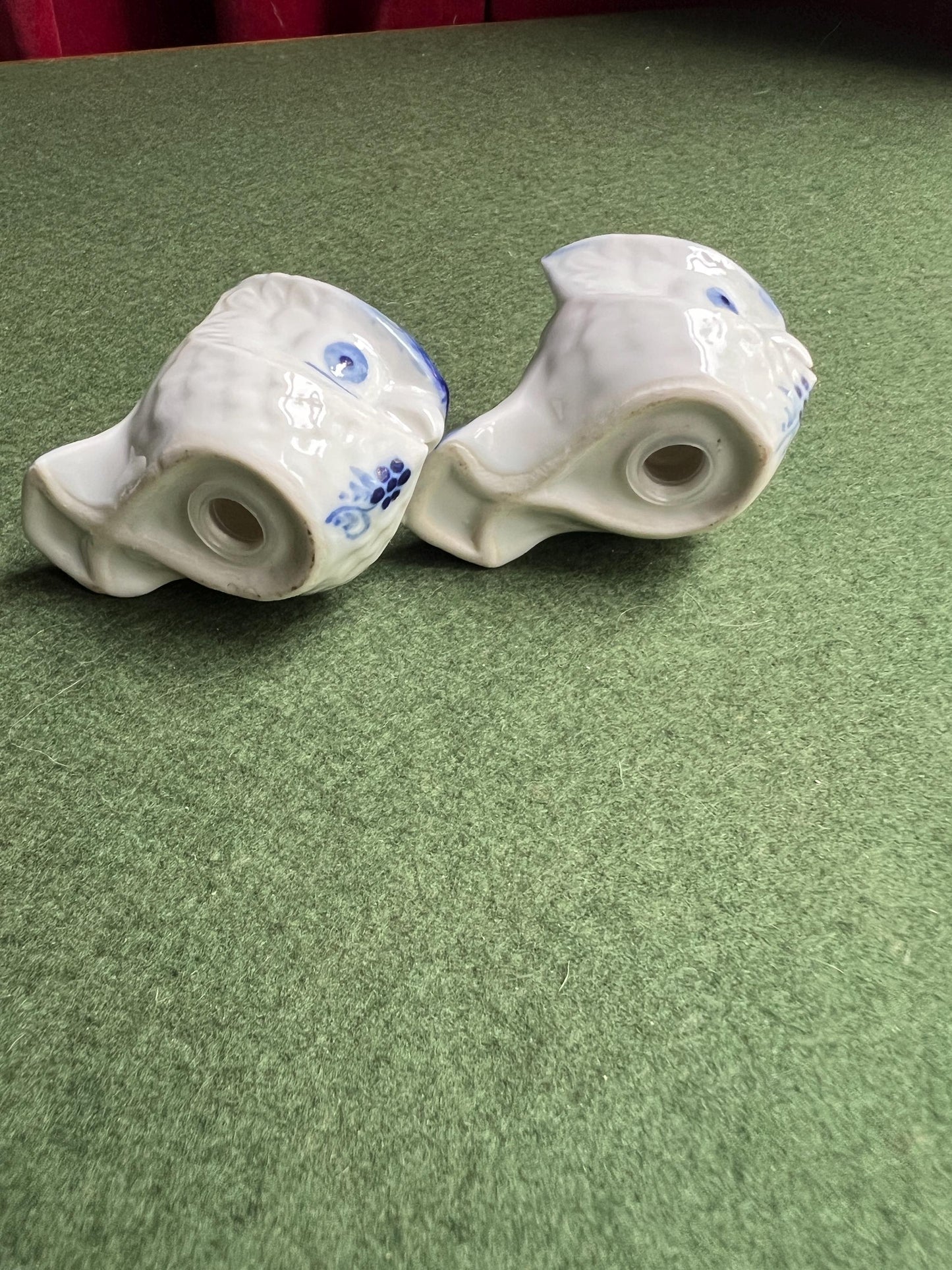 Long eared owl delft blue white salt pepper shakers.