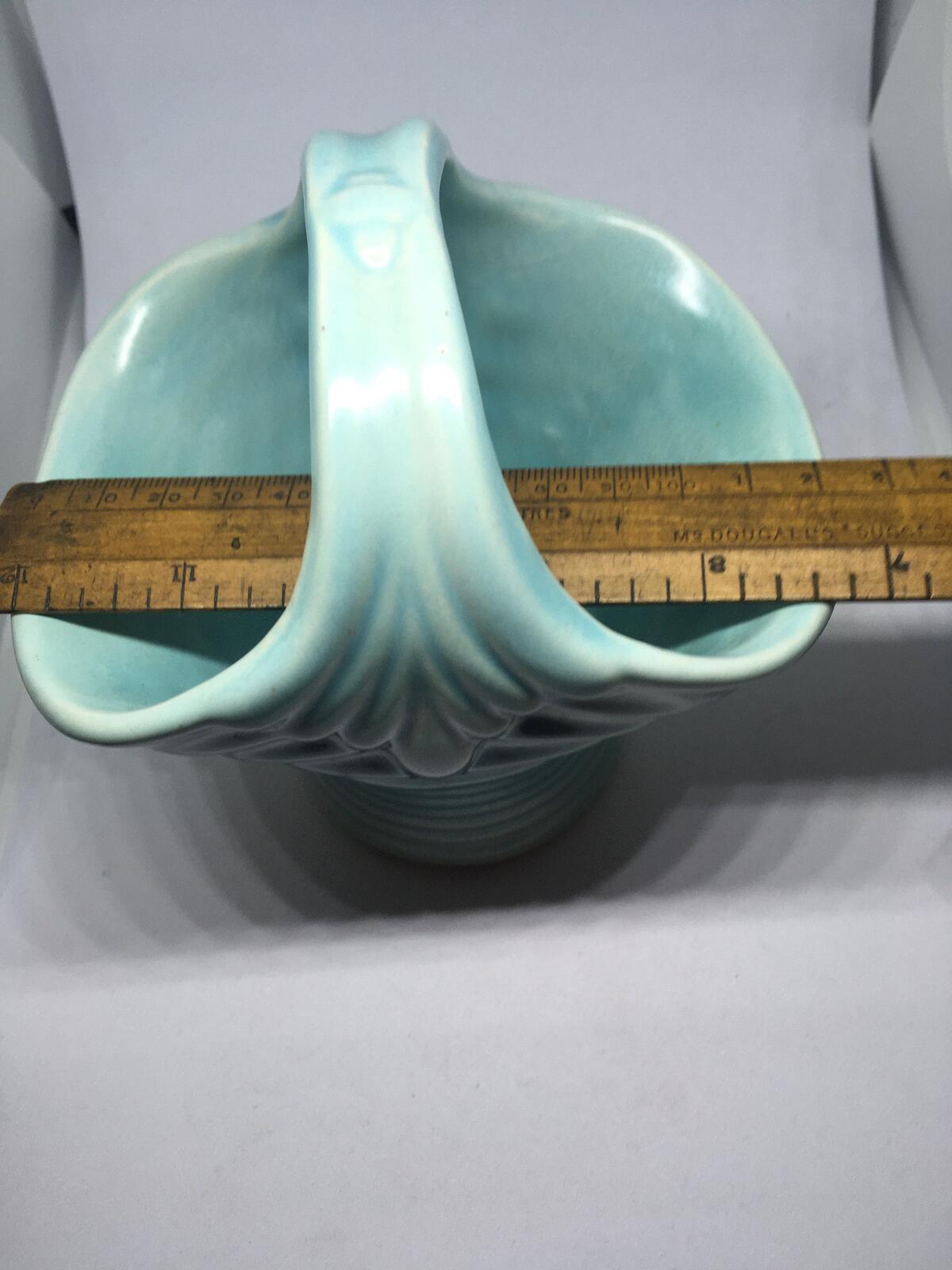 Vintage Govancroft Posy vase handled basket. Beautiful turquoise glaze bud vase.