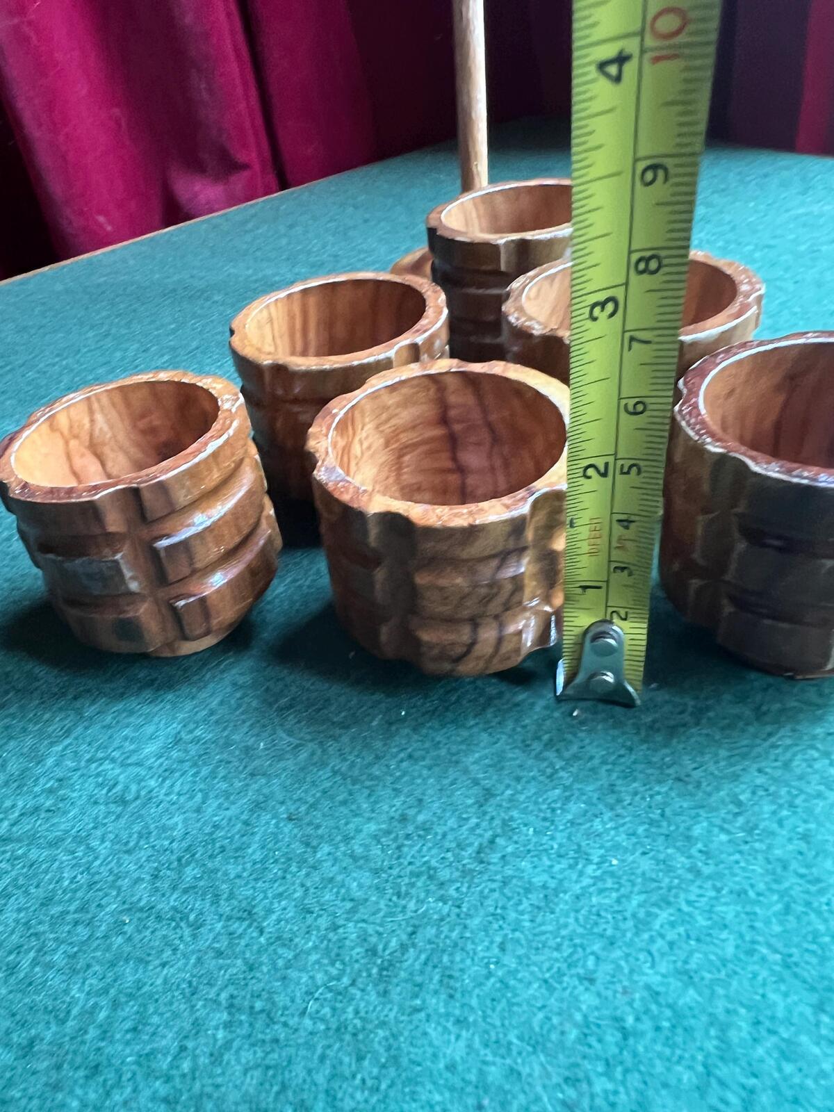 Vintage Wooden Set 6 stackable eggcups MCM Kitchen Cubist teak egg cup set.