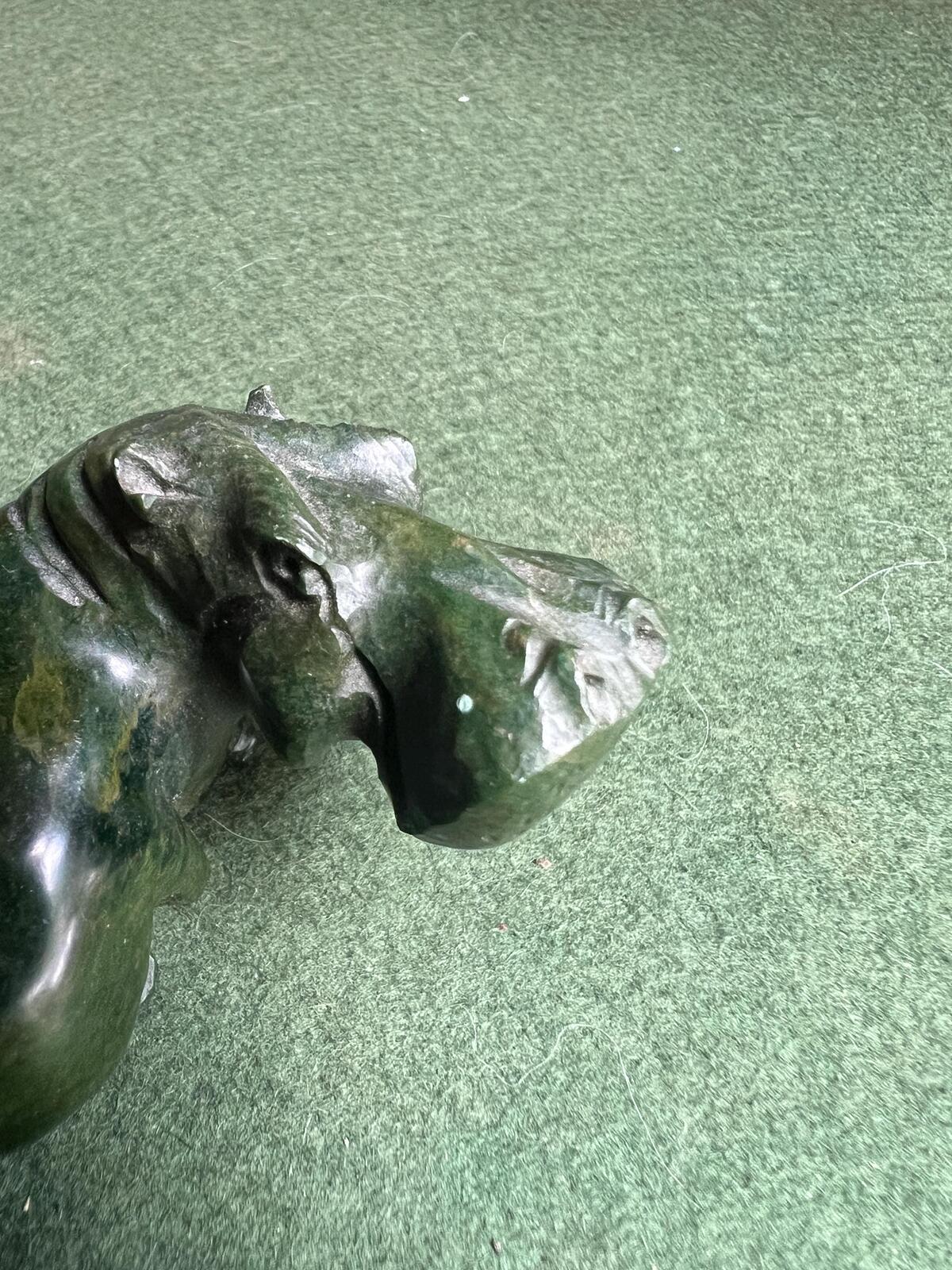Vintage Verdite hippo sculpture. Hand carved Zimbabwean stone hippopotamus. Animal lover gift.