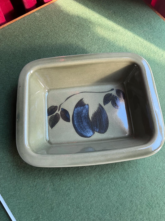 Vintage ceramic green glazed casserole baking dish. Stamped Hand crafted Pearsons of Chesterfield.
