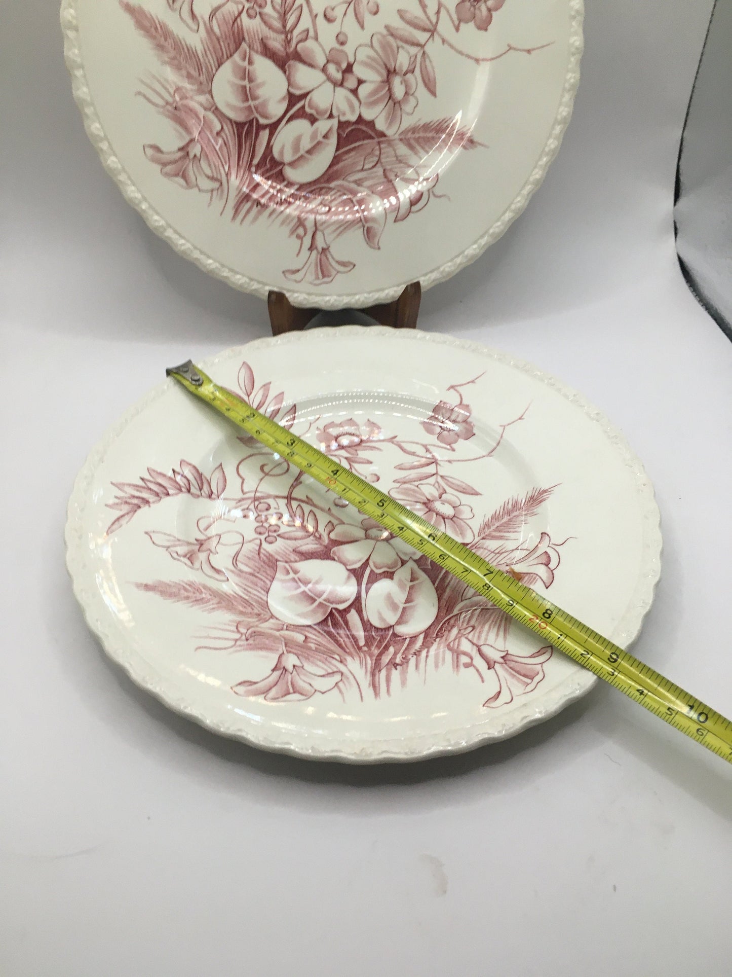 2 side cake plates. Pink floral design. Stamped Myott Son & Co England 590.