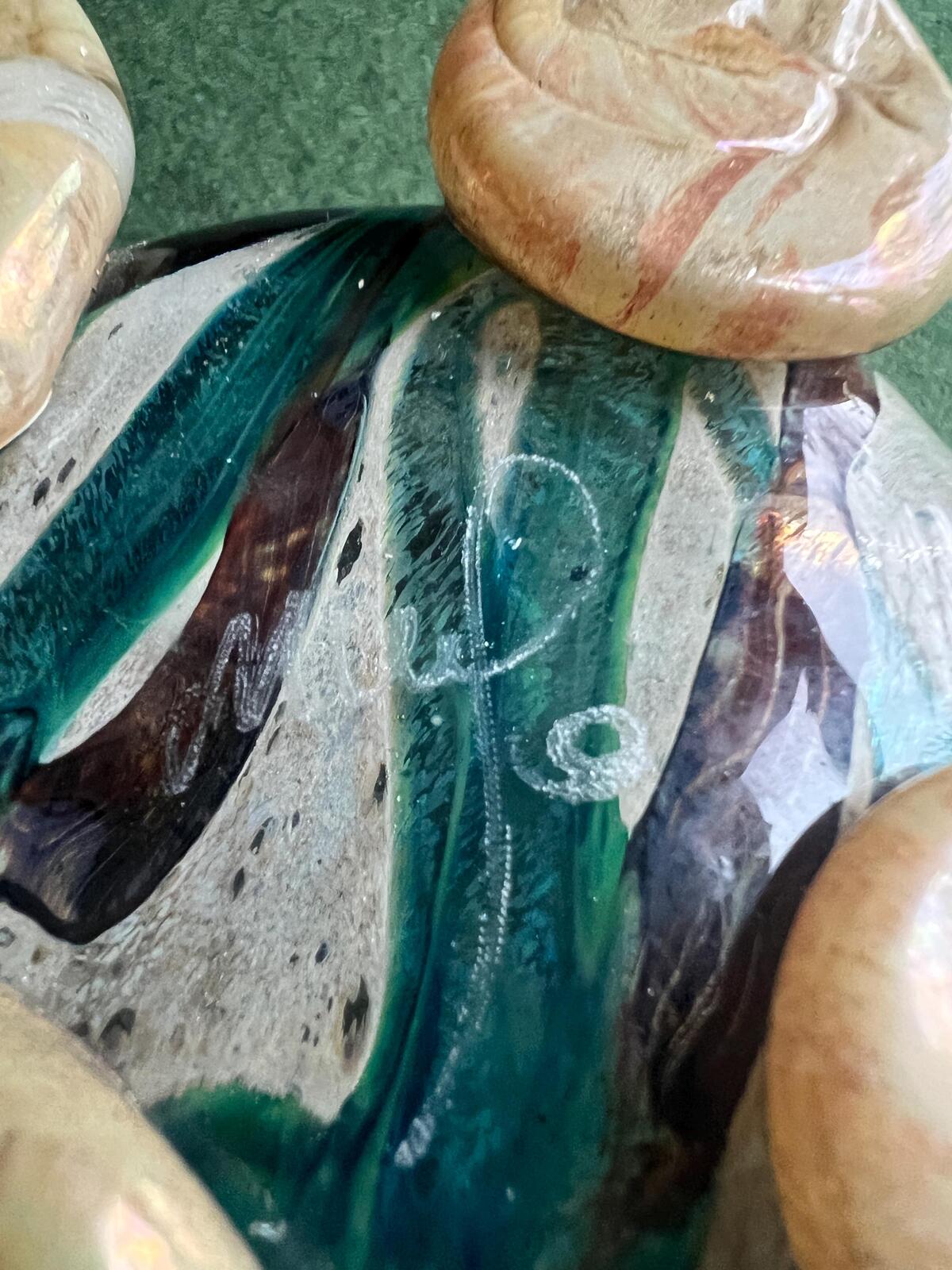 Hand blown Mdina glass turtle paperweight. Quirky grey green shell gold legs. Sea life lover gift. Signed to base.
