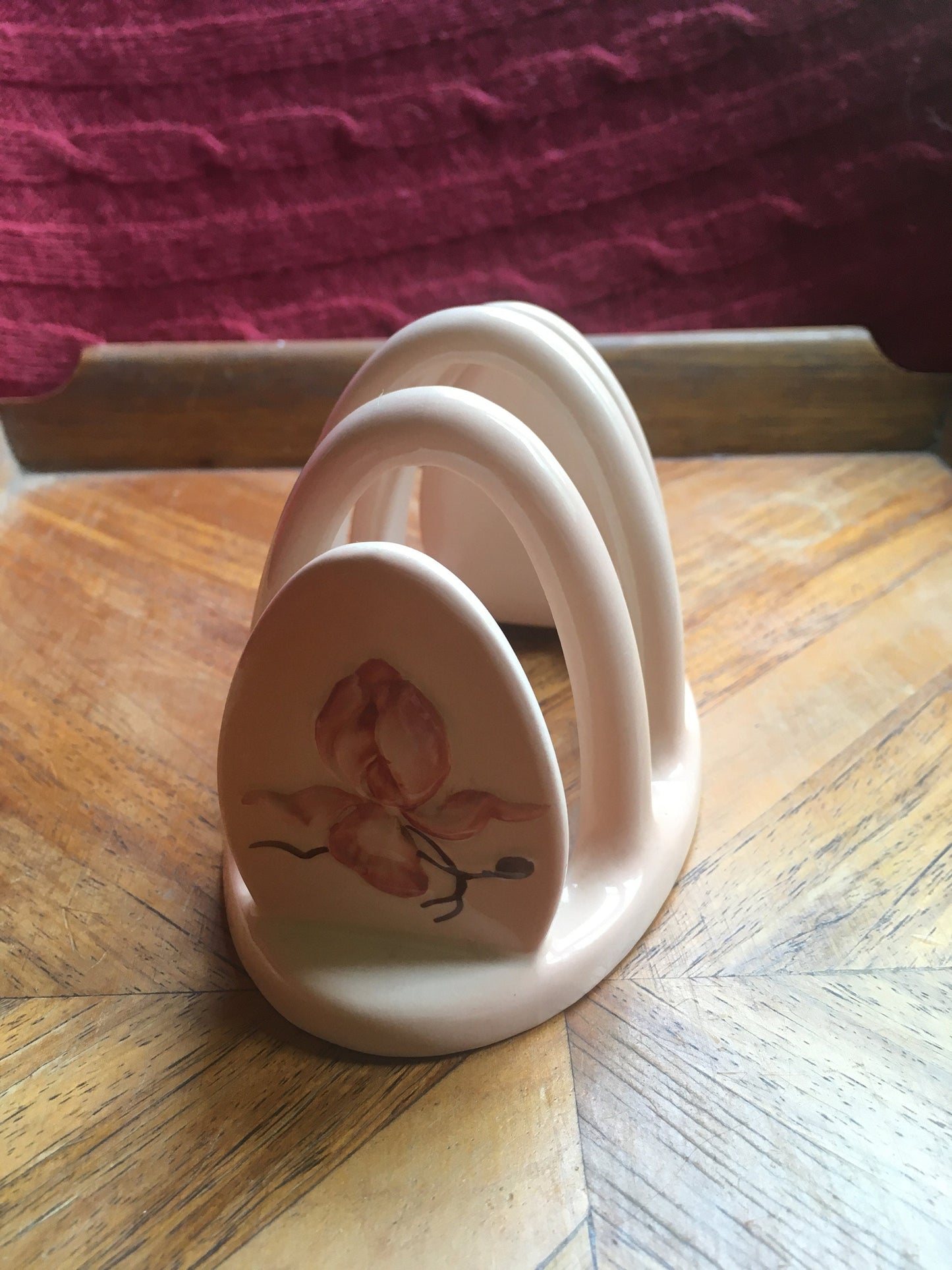Carlton Ware pink ceramic toast rack. Pink raised flower detail. Stamped.