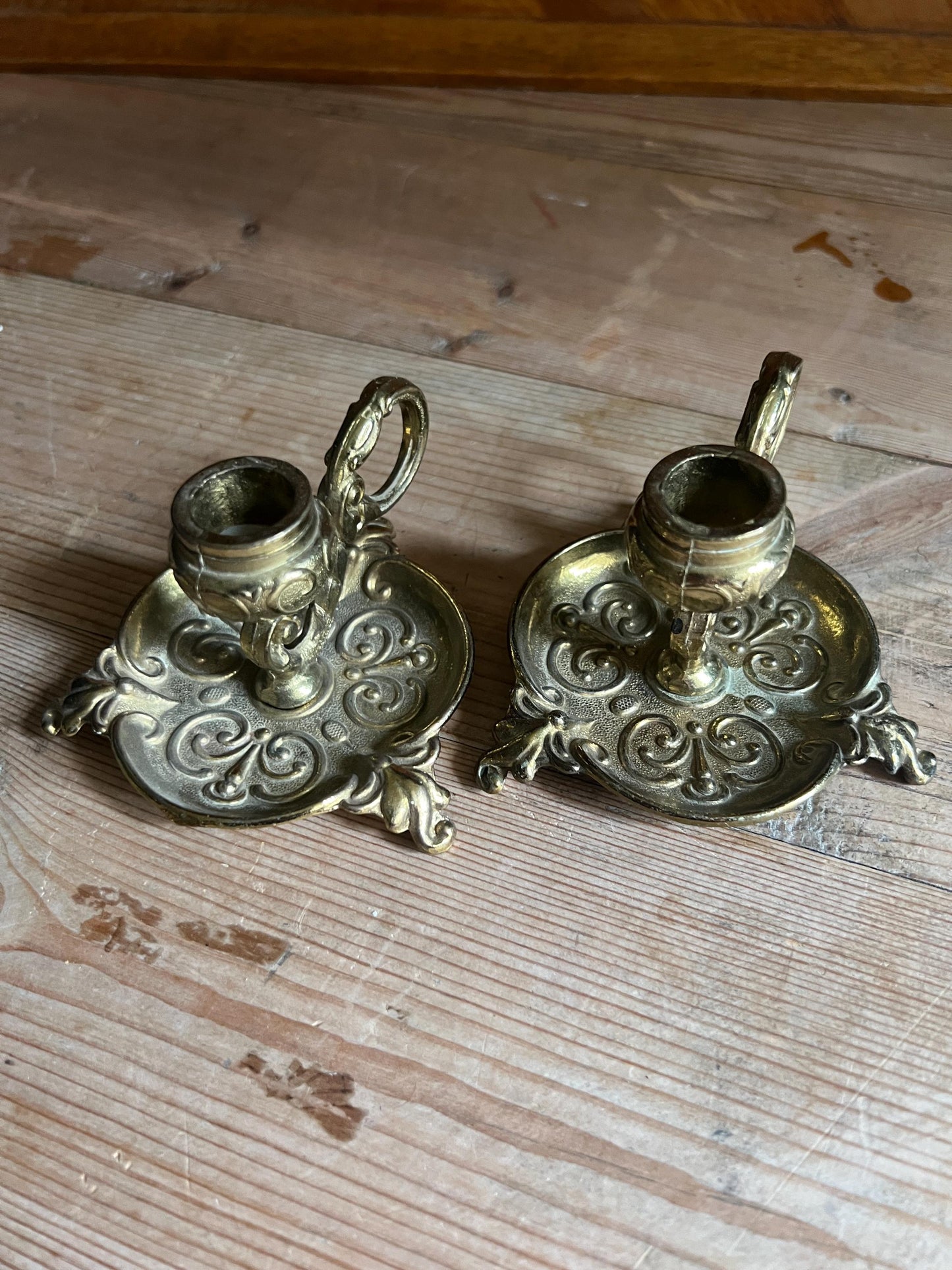 Pair of vintage brass art deco candle sticks.