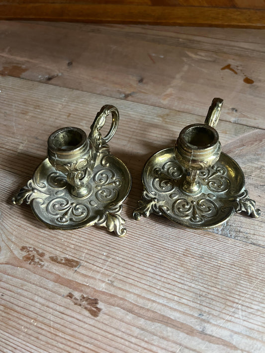 Pair of vintage brass art deco candle sticks.