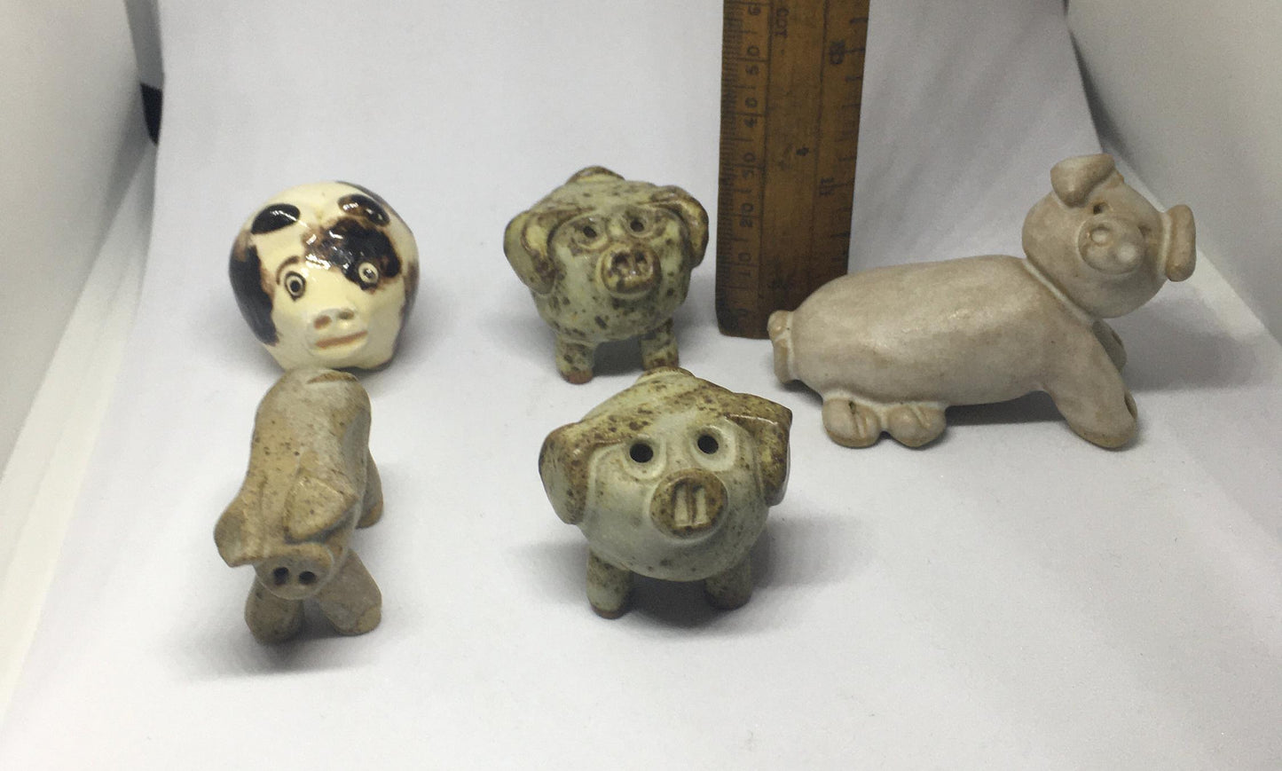Pig figurines. Handmade pig collection. 5 quirky little pottery pigs.