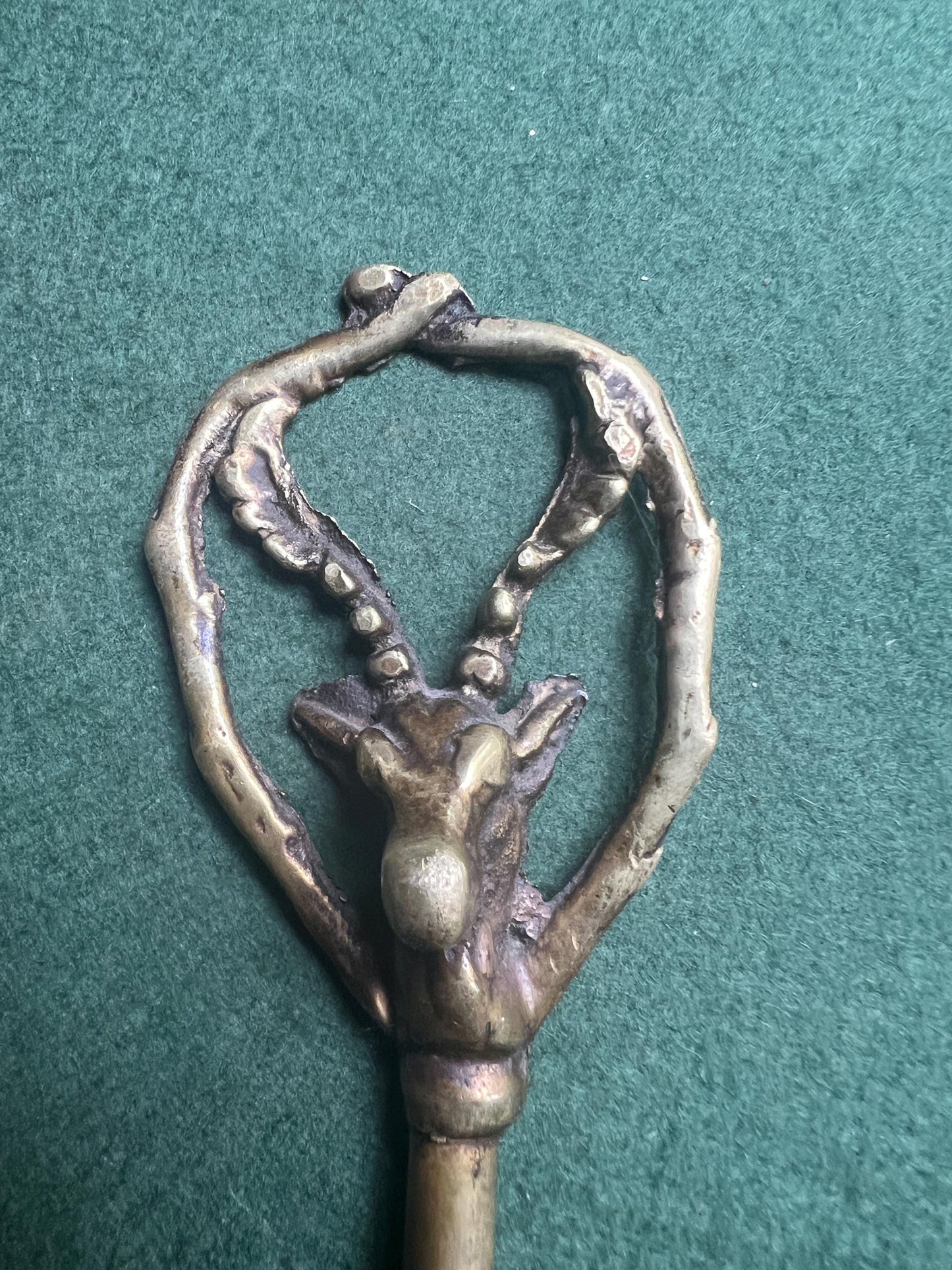 Vintage brass toasting fork. Stag head design Quirky fireside tool.
