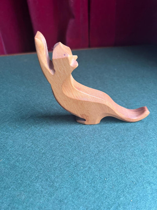 Hand carved wooden cat figurine Stretching Cat ornament.