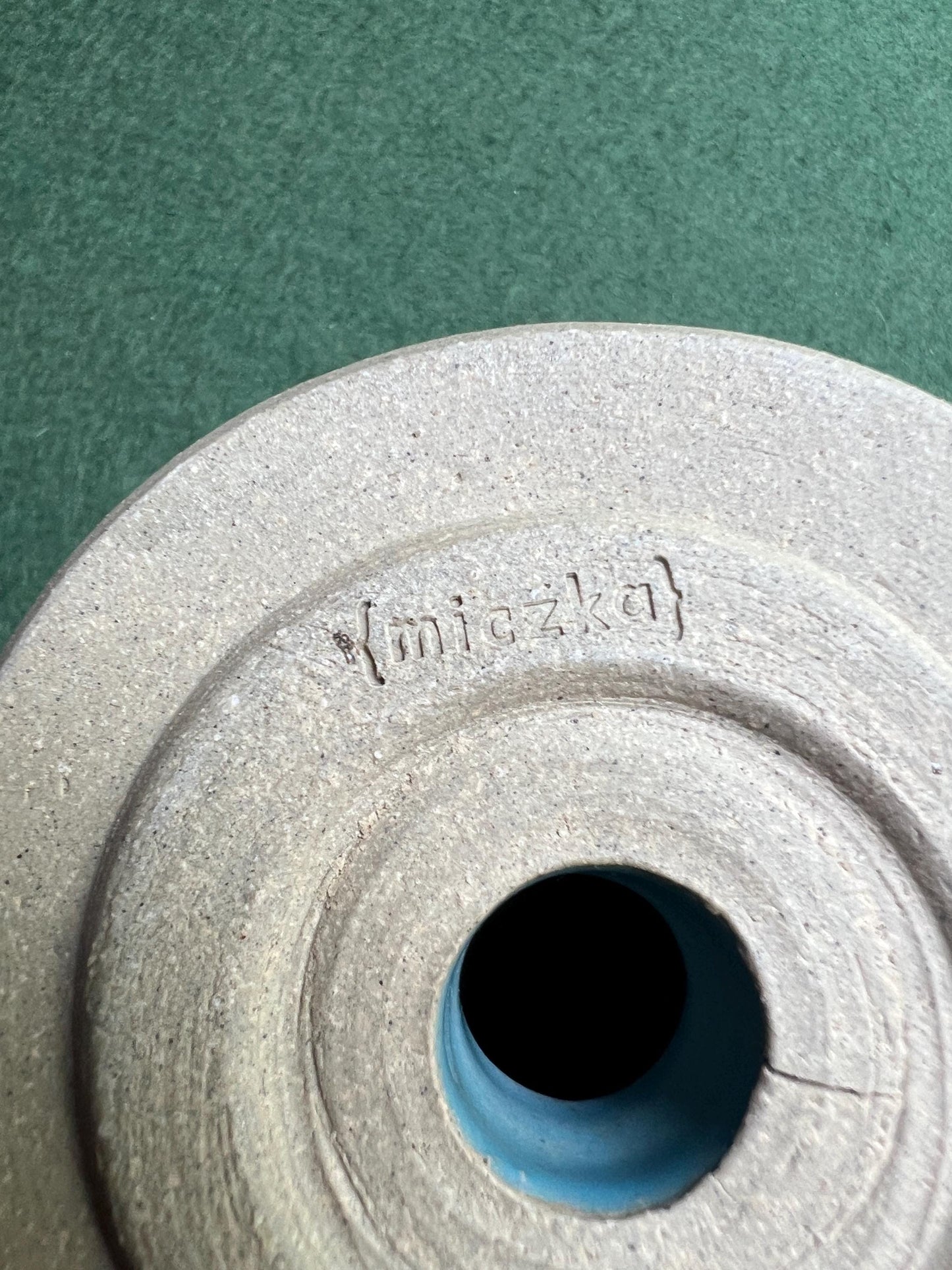 Studio pottery coffee filter holder. Blue grey glaze hand thrown ceramic pour over coffee dripper.  Stamped miczka.