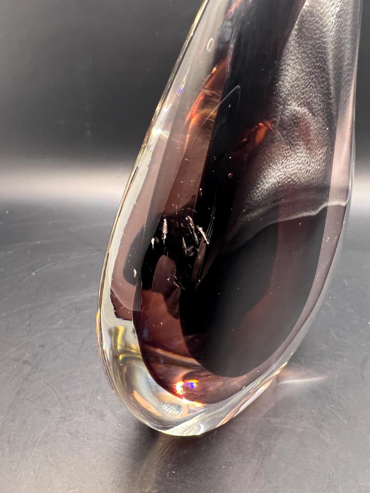 Murano style teardrop paperweight. Sommerso technique Purple and clear glass Vintage MCM sculpture