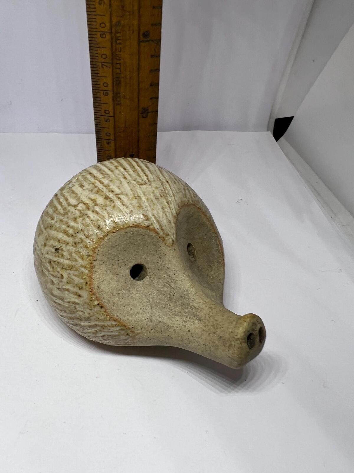 Studio pottery hedgehog figurine Heart faced stone ware hoglet ornament. 1970s.