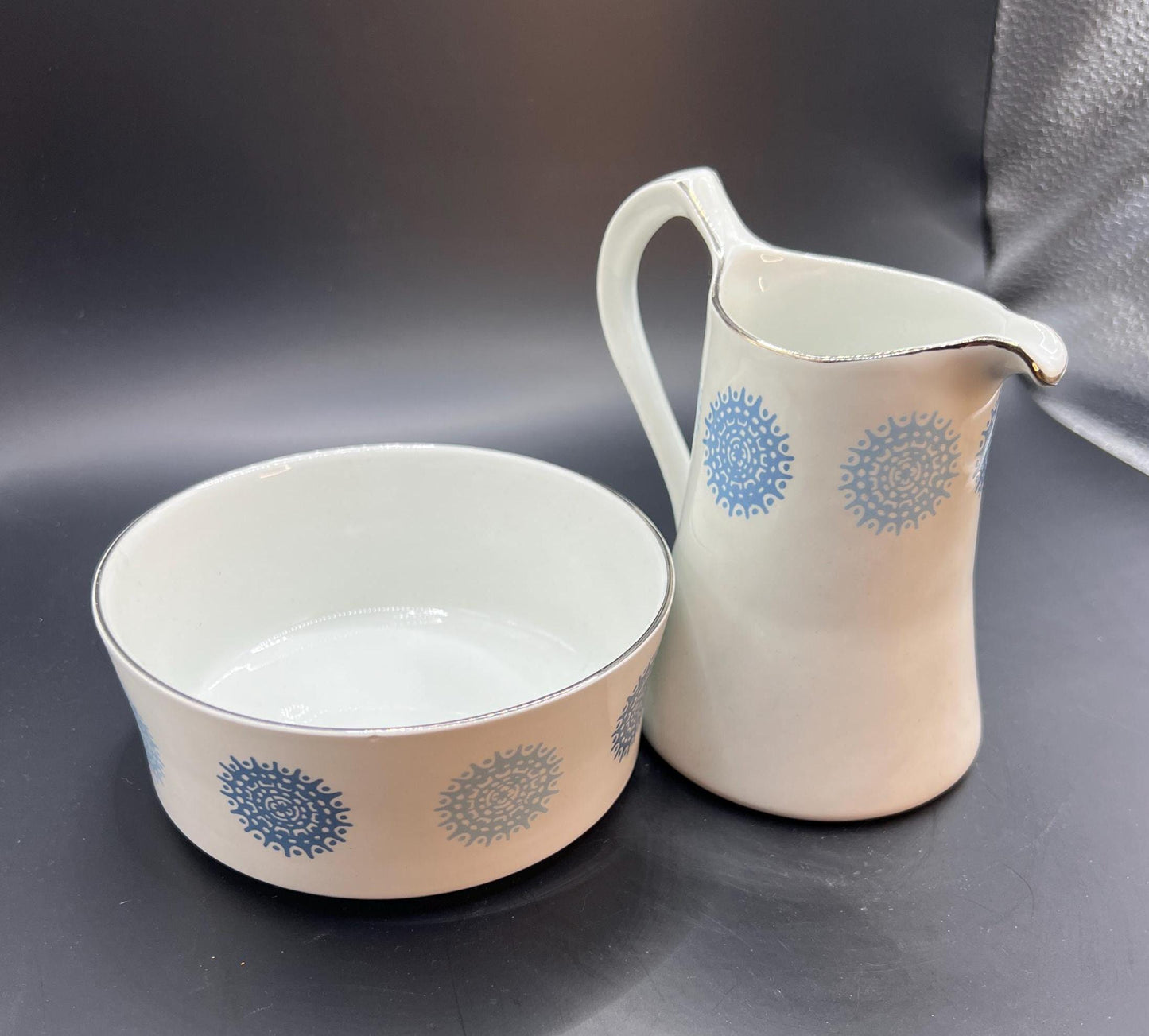 Ceramic creamer and sugar set. Burleigh ware Concord Medallion pattern.