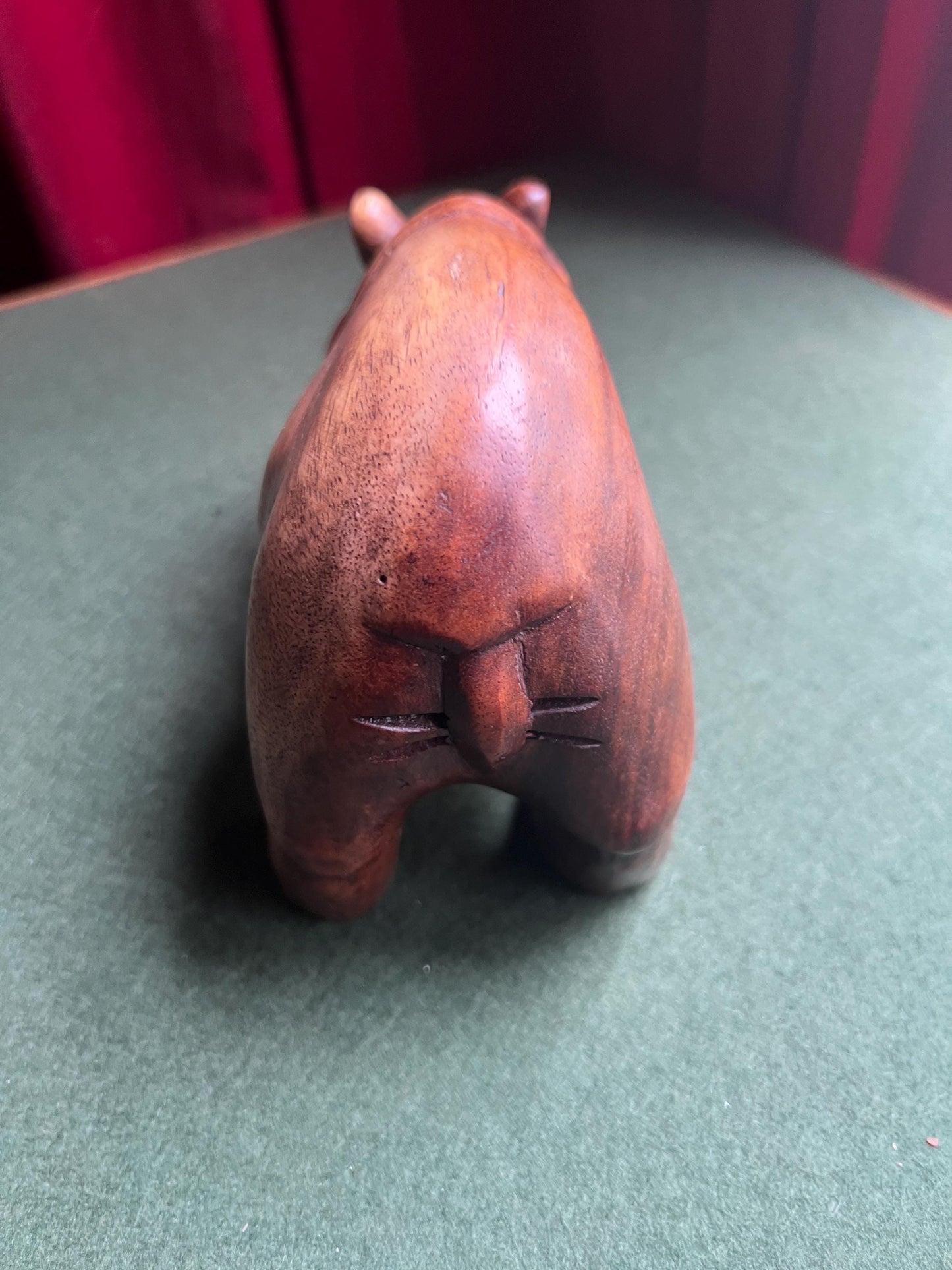 Vintage hand carved wooden hippo figurine. Treen house hippo ornament.