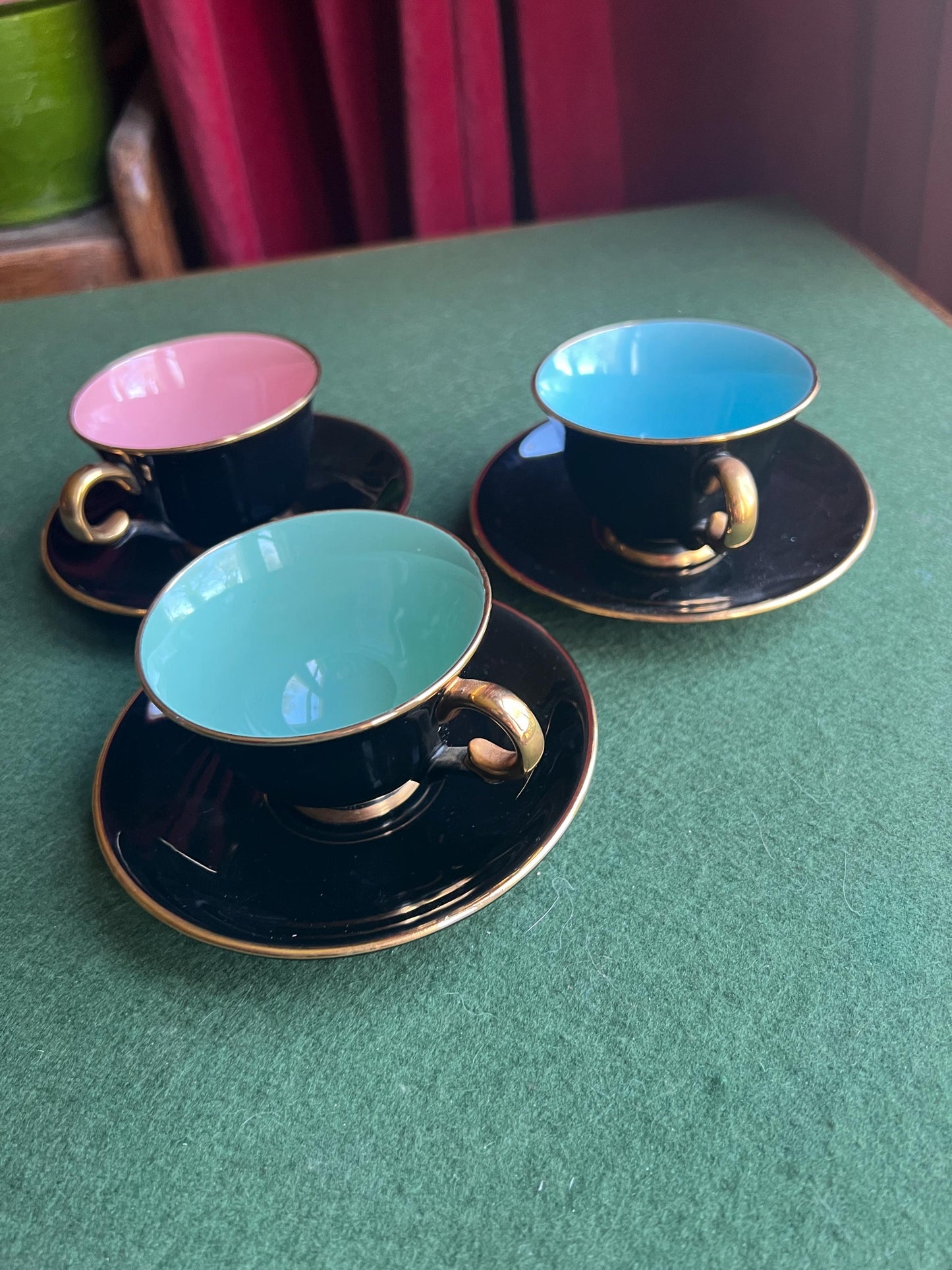 Vintage teacup and saucer. Stamped Stavangerflint  Norway Harlequin Palette.