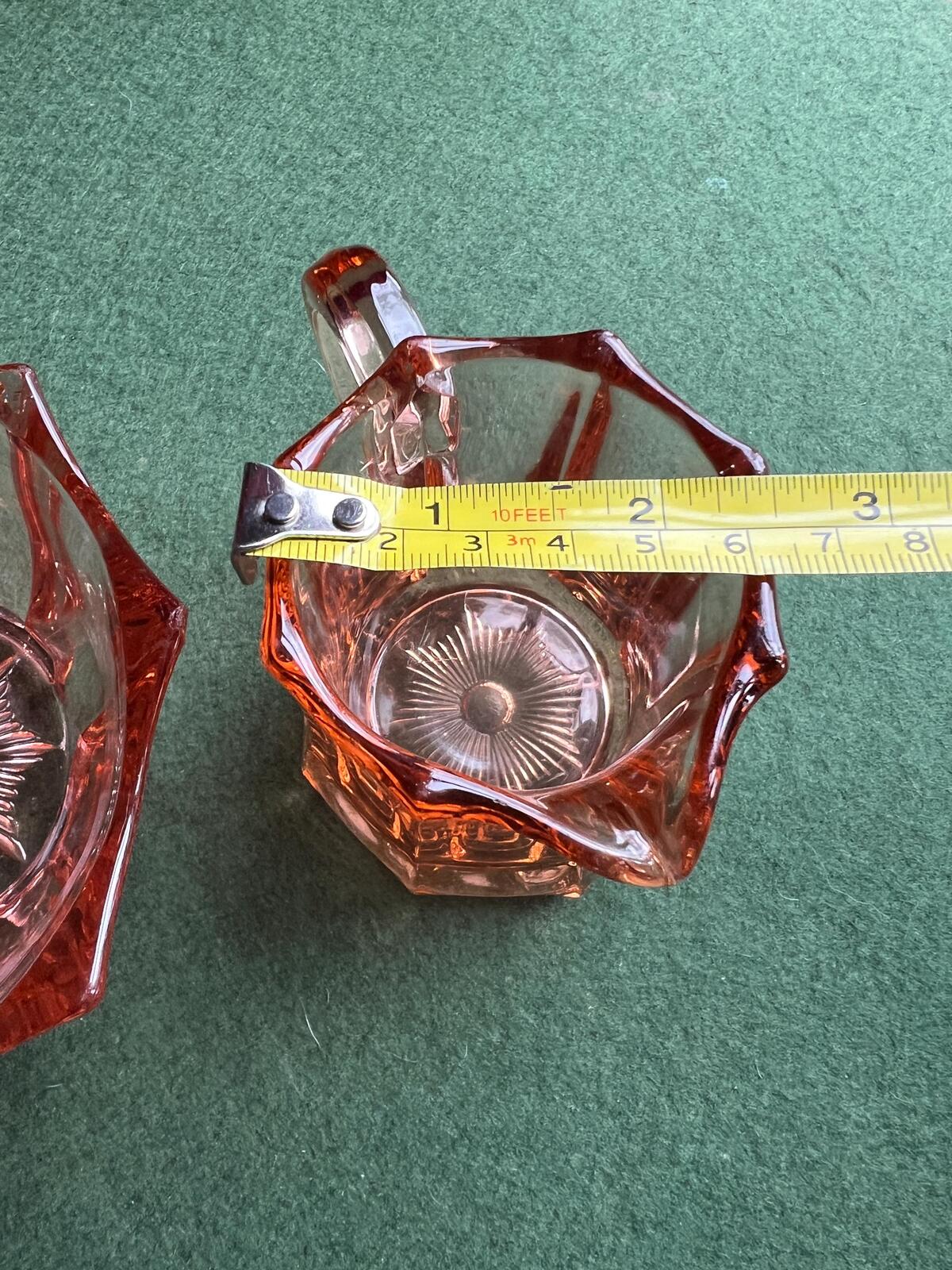Vintage Art Deco pink depression glass creamer sugar set. Glass collector gift.