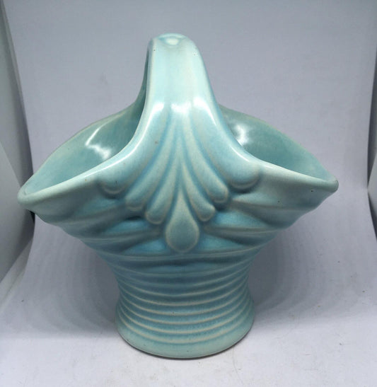 Vintage Govancroft Posy vase handled basket. Beautiful turquoise glaze bud vase.