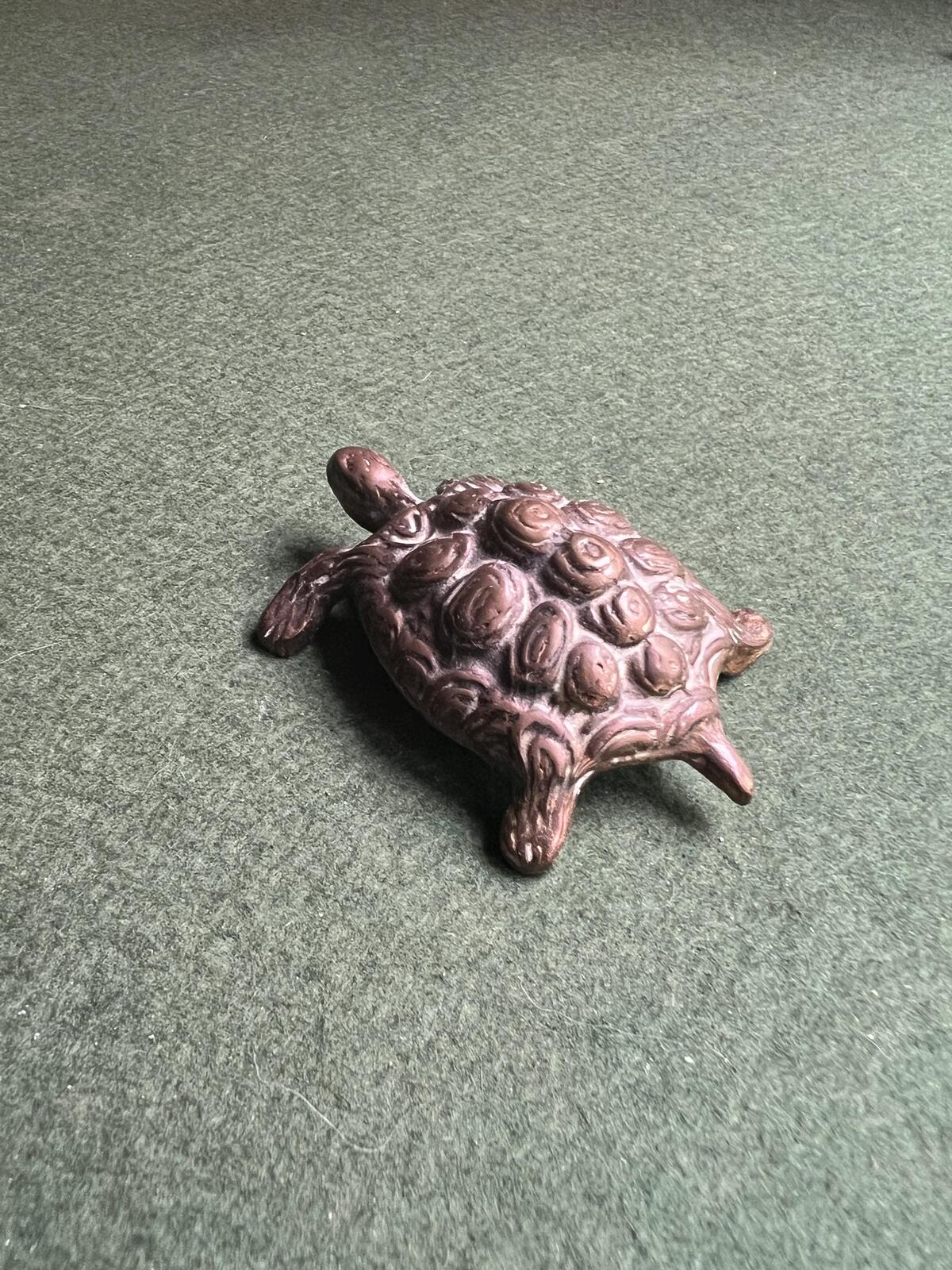 Vintage solid bronze tortoise figurine. Quirky paperweight tea pet brush holder. Gift for artist.