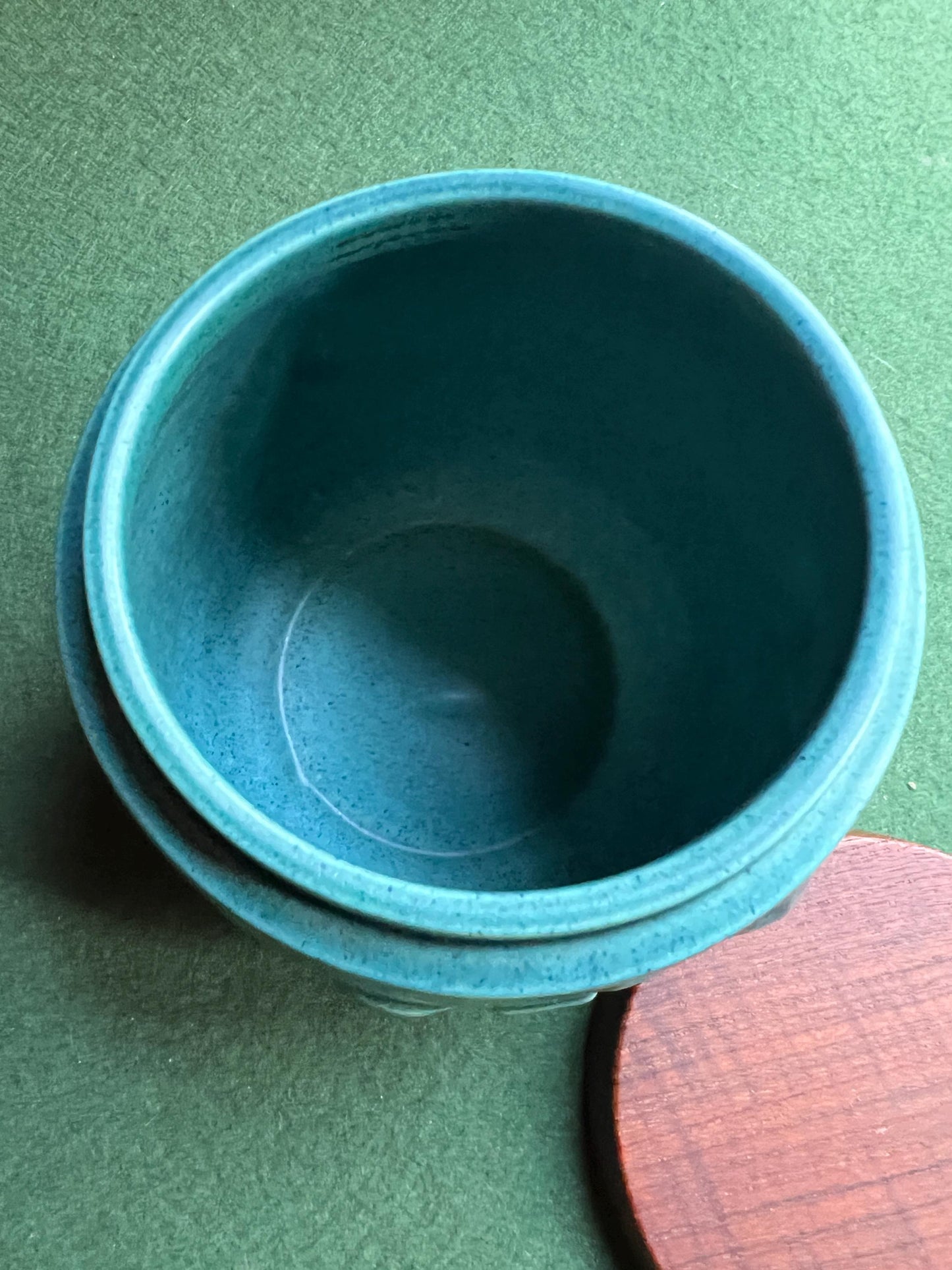 Vintage Søholm Denmark TOBAK Tobacco Jar Teak Lid Ceramic Teal blue Humidor