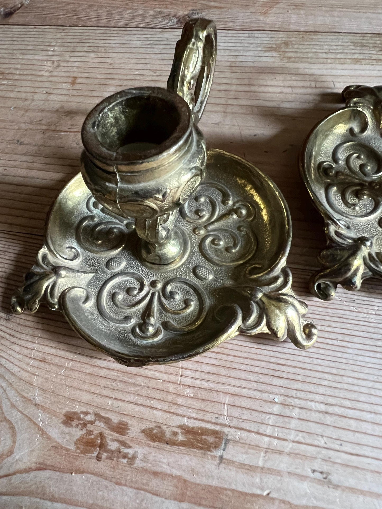 Pair of vintage brass art deco candle sticks.