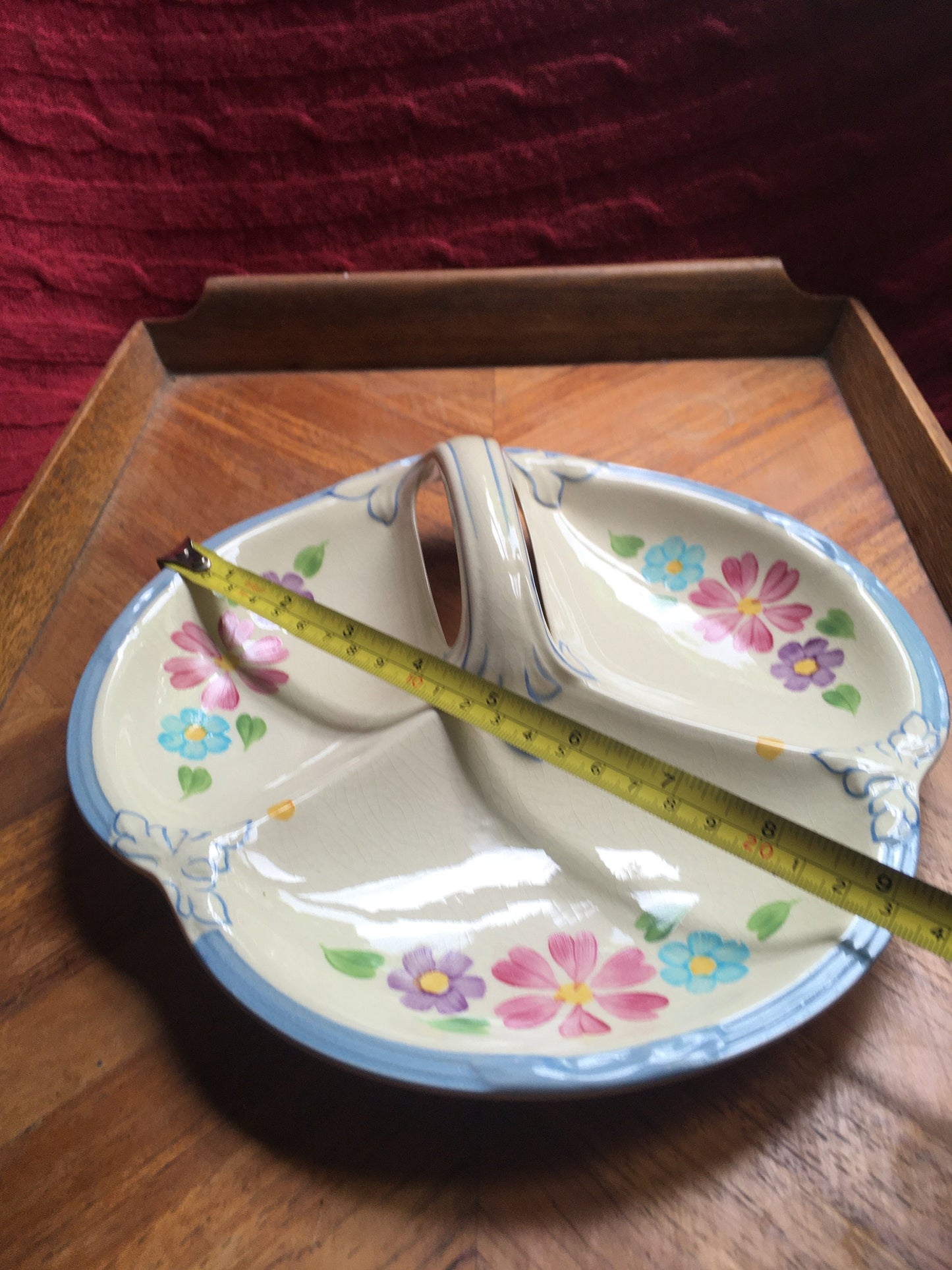 Beautiful tri-part handled trinket bowl. Stamped Newhall Langley Staffs. 'Ludlow'
