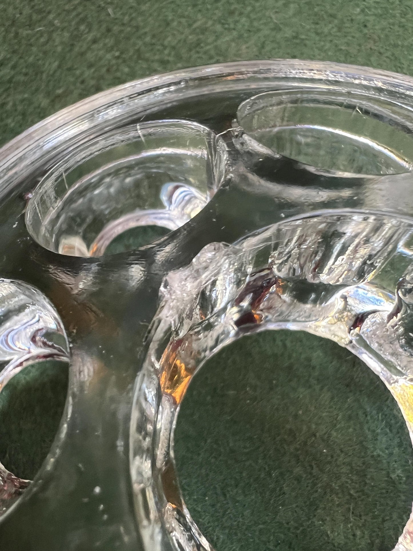 Vintage clear glass flower frogs. 2 available Sold separately.