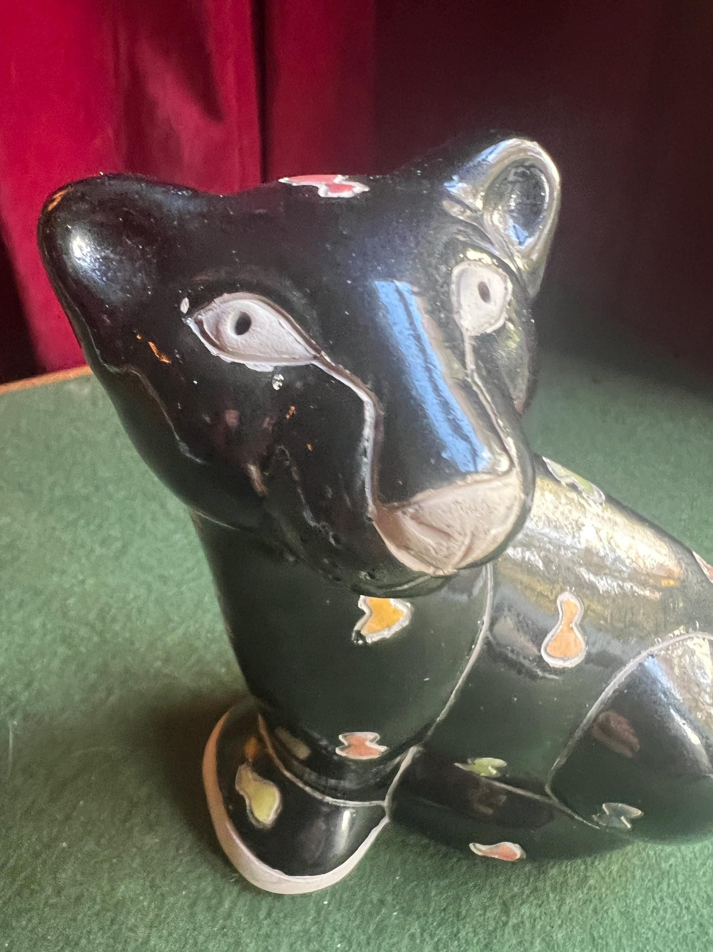 Studio pottery black panther. Hand made signed South African Raku pottery stylised panther figurine.