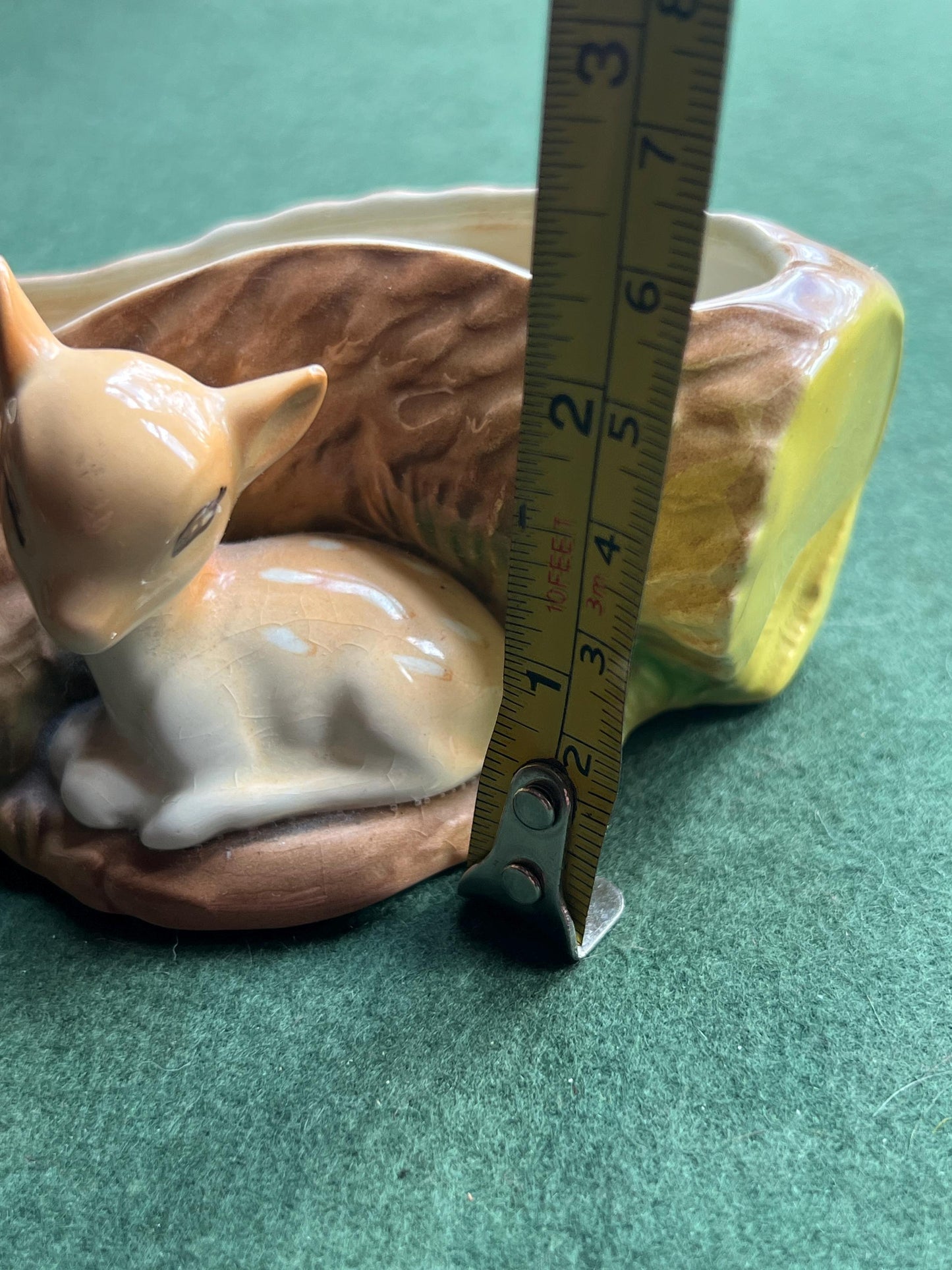 Posy vase planter. Baby deer by a log. Stamped Hornsea Fauna Royal.