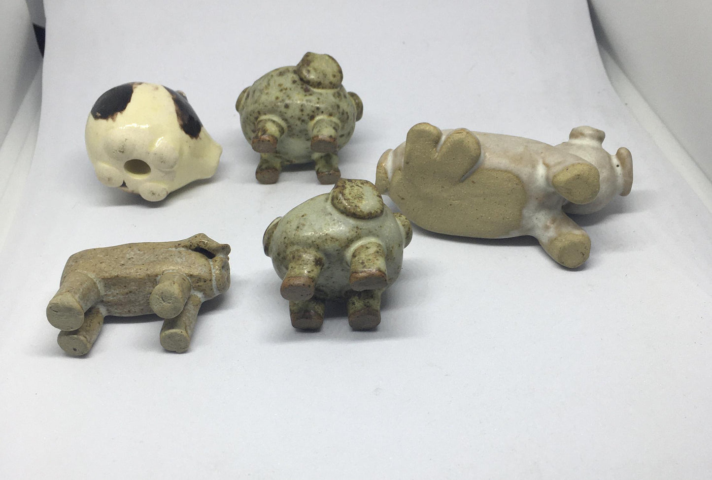 Pig figurines. Handmade pig collection. 5 quirky little pottery pigs.
