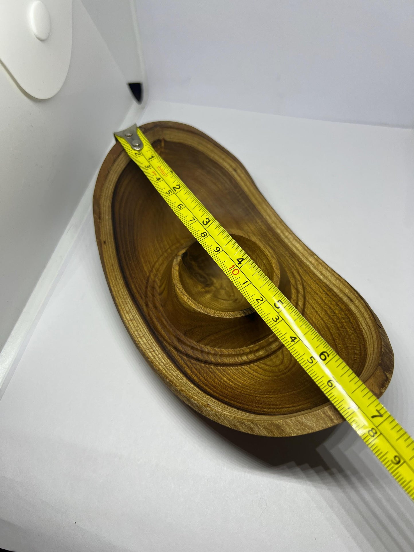 Unique hand turned wooden U shaped olive bowl.