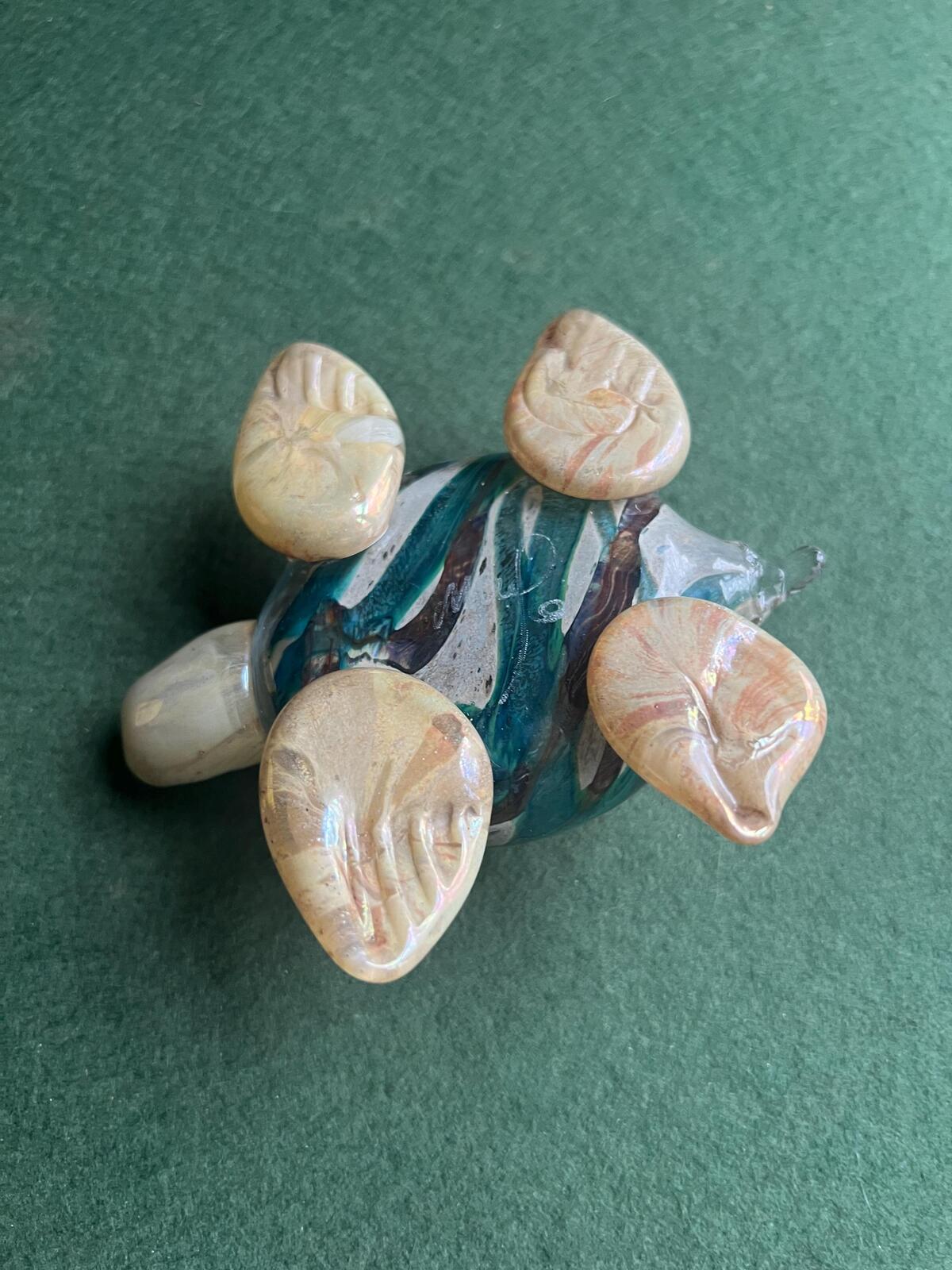 Hand blown Mdina glass turtle paperweight. Quirky grey green shell gold legs. Sea life lover gift. Signed to base.