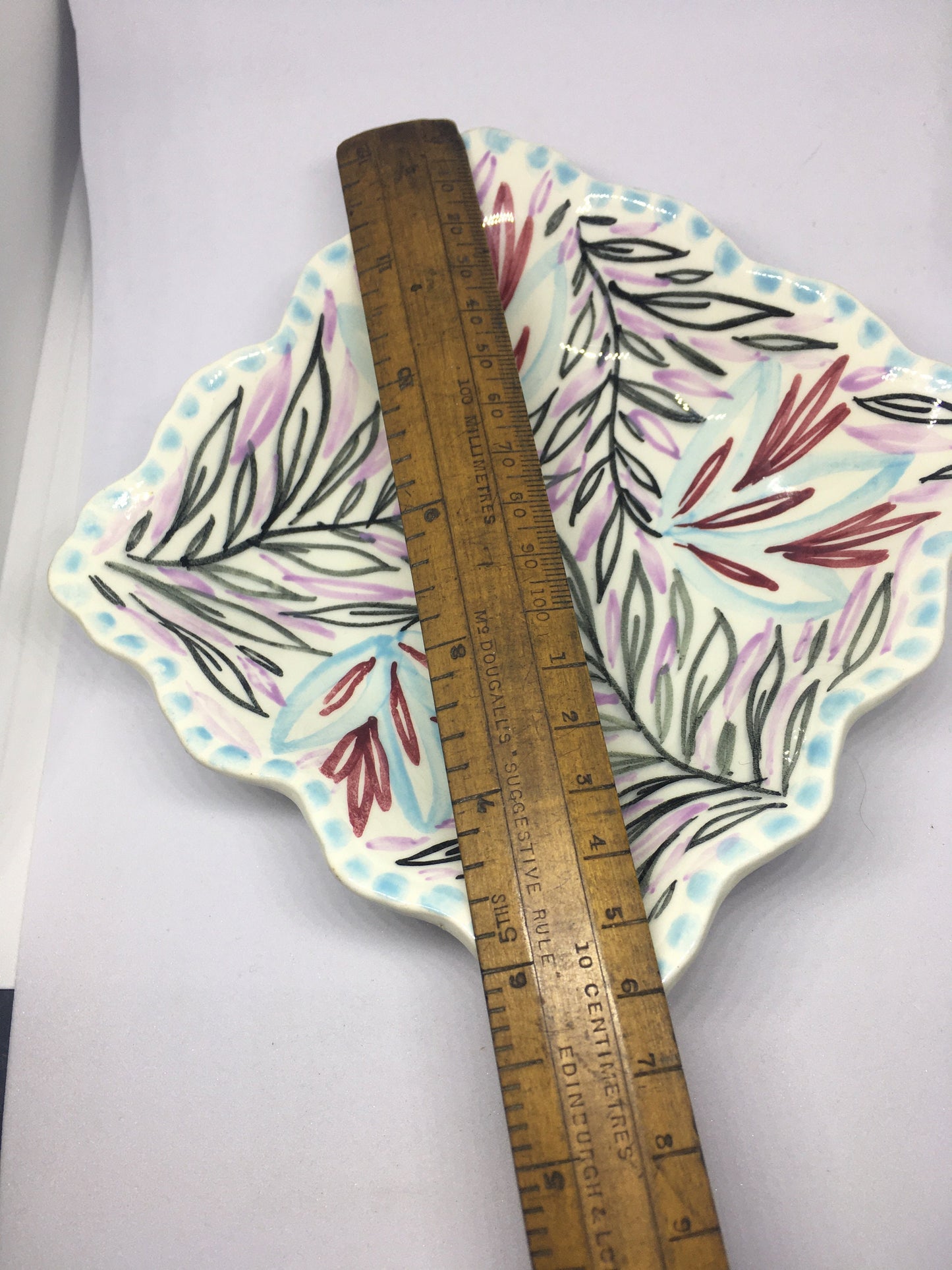 Unusual square trinket dish. WR Midwinter. Ruffled edge. Leaf pattern.