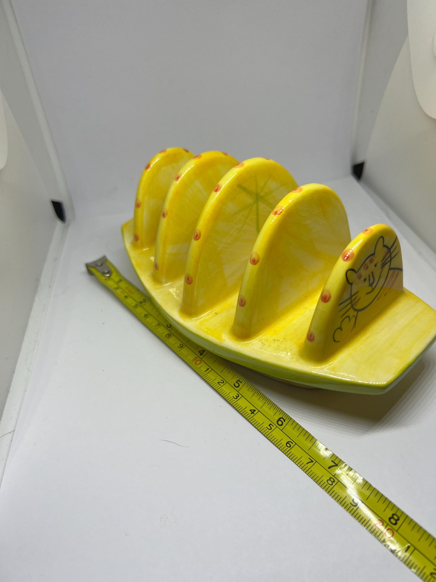 Cat theme toast rack Vintage 4 slice yellow ceramic toast rack letter holder Hand painted Spotty Cheetah