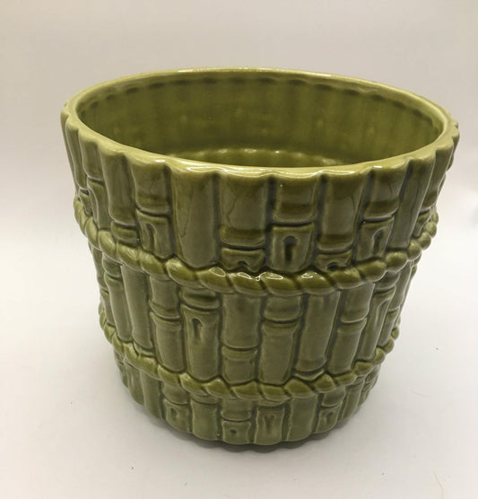 Sage green plant pot. Rare 1980's CASA PUPO bamboo patterned planter.