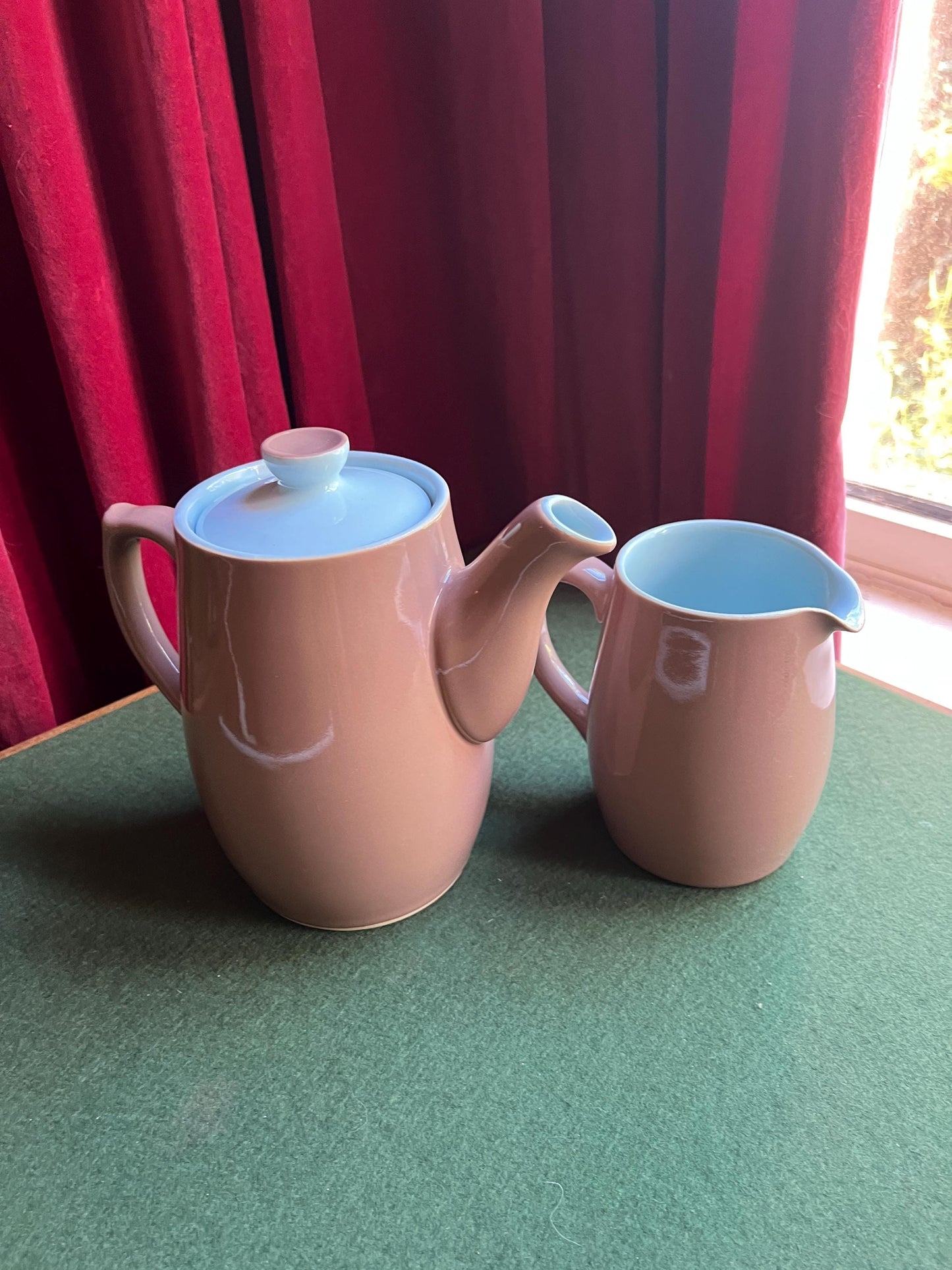 Vintage Denby Langley Lucerne coffee pot and creamer.