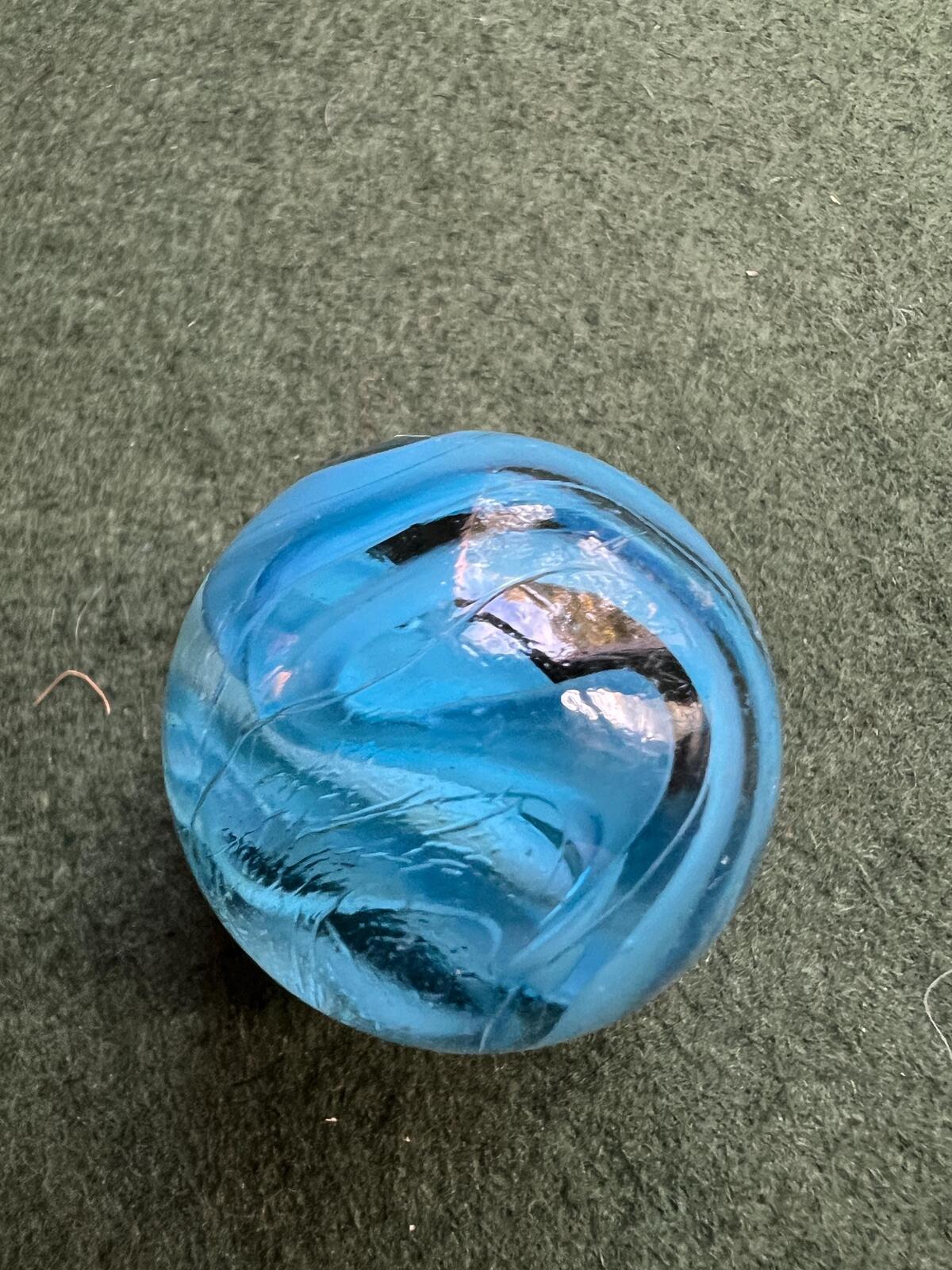 Set 3 vintage dobber marbles. Red Yellow blue spaghetti swirl.