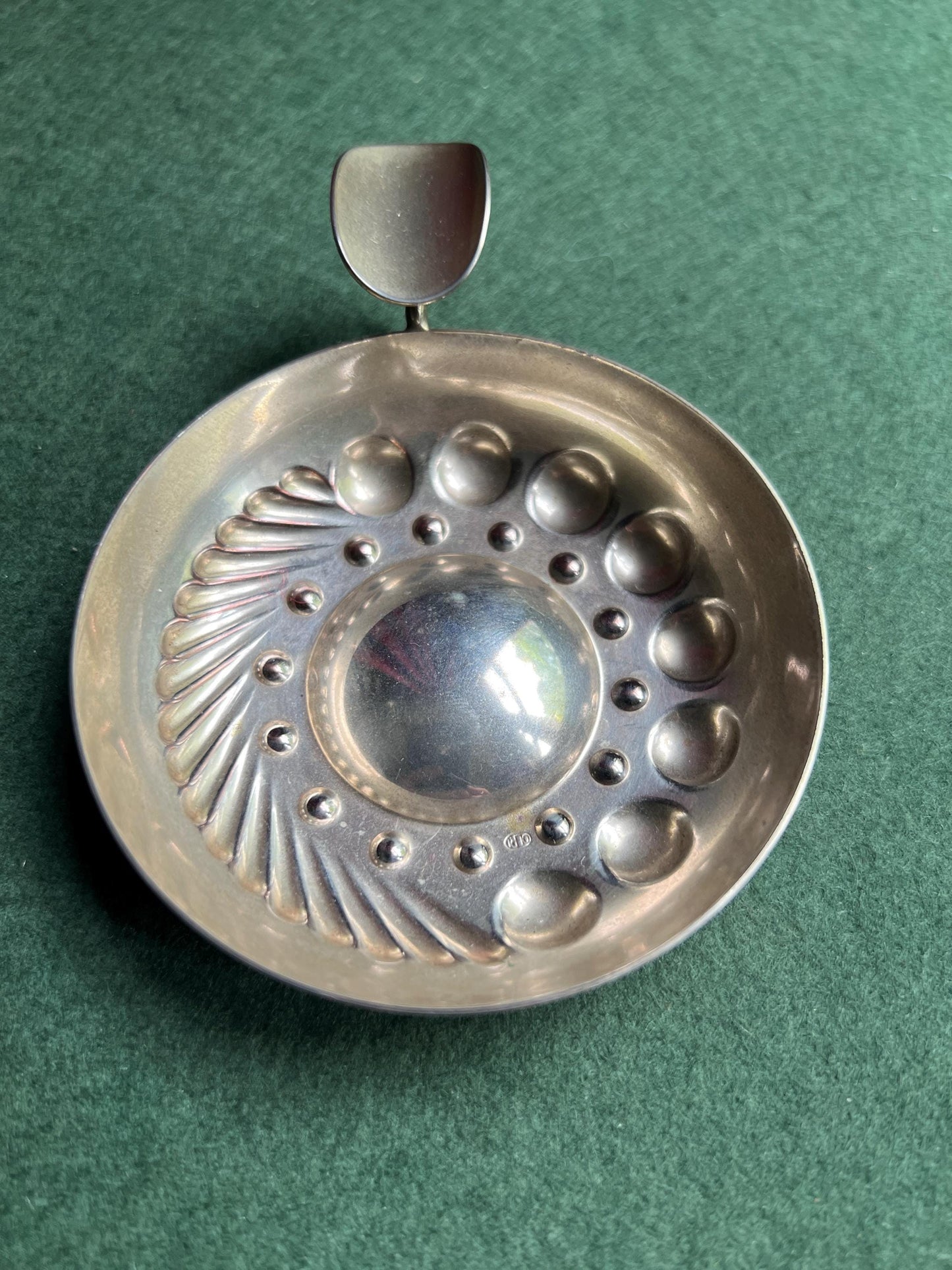 Vintage silver tone tastevin. Vintage barware.