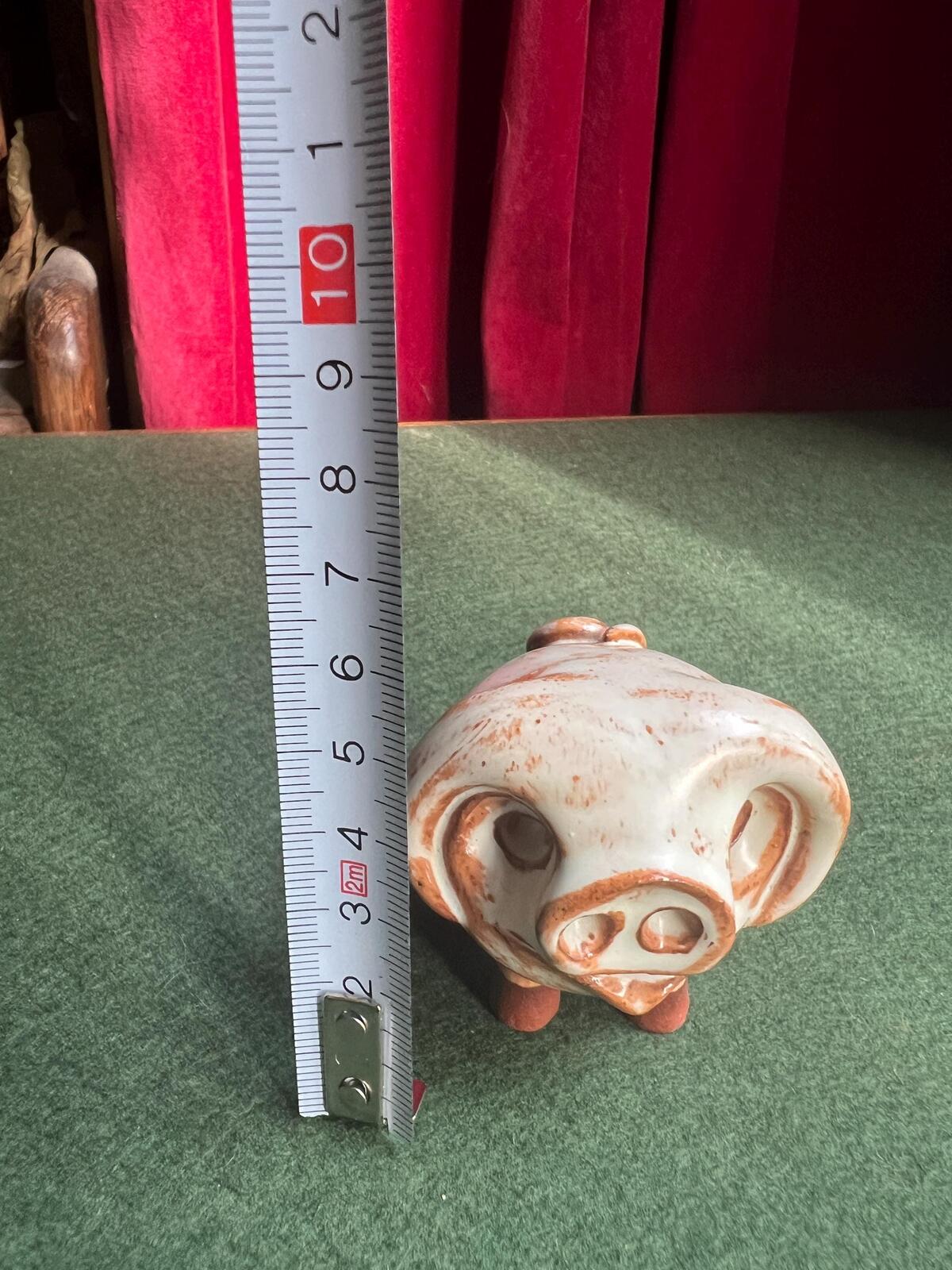 Hand made studio pottery pig figurine. Quirky chunky piglet ornament.