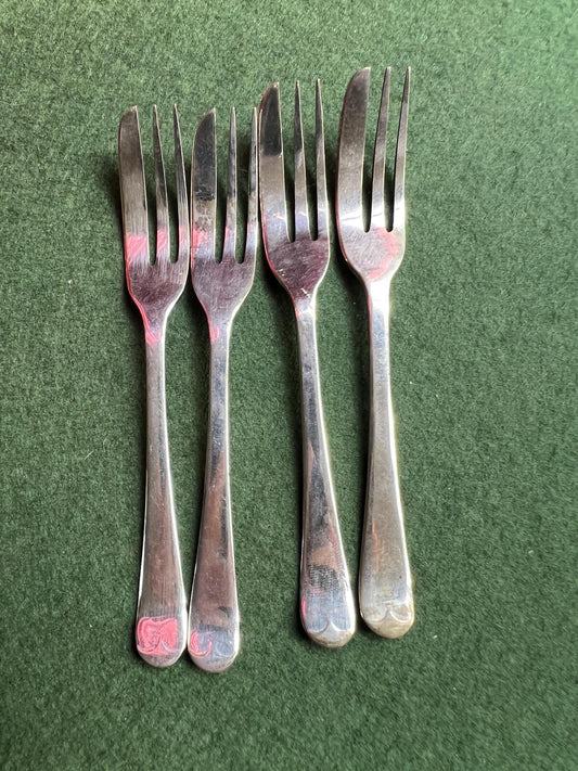 Set 4 silver plated cake dessert forks. Stamped EPNS