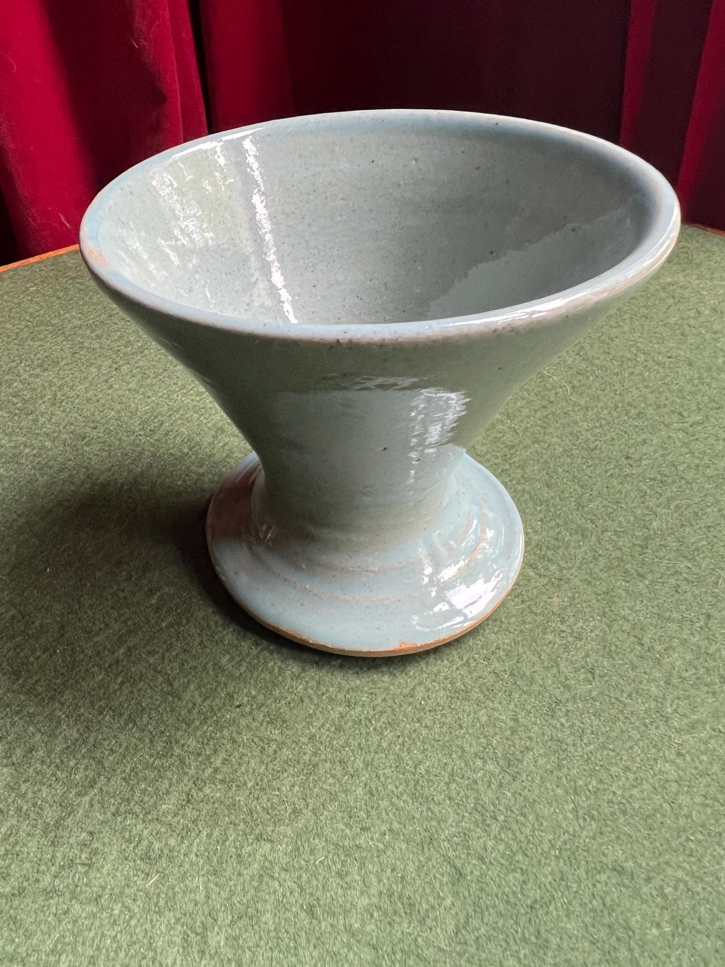 Studio pottery coffee filter holder. Blue grey glaze hand thrown ceramic pour over coffee dripper.  Stamped miczka.