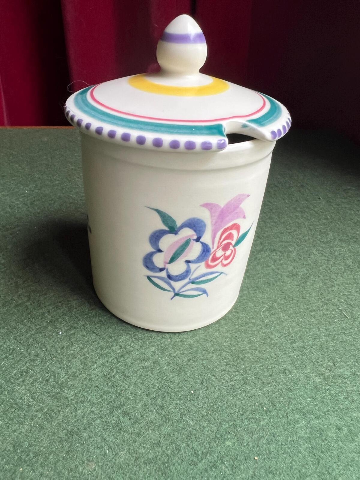 Poole Pottery Jam honey pot. Hand painted floral conserve pot.