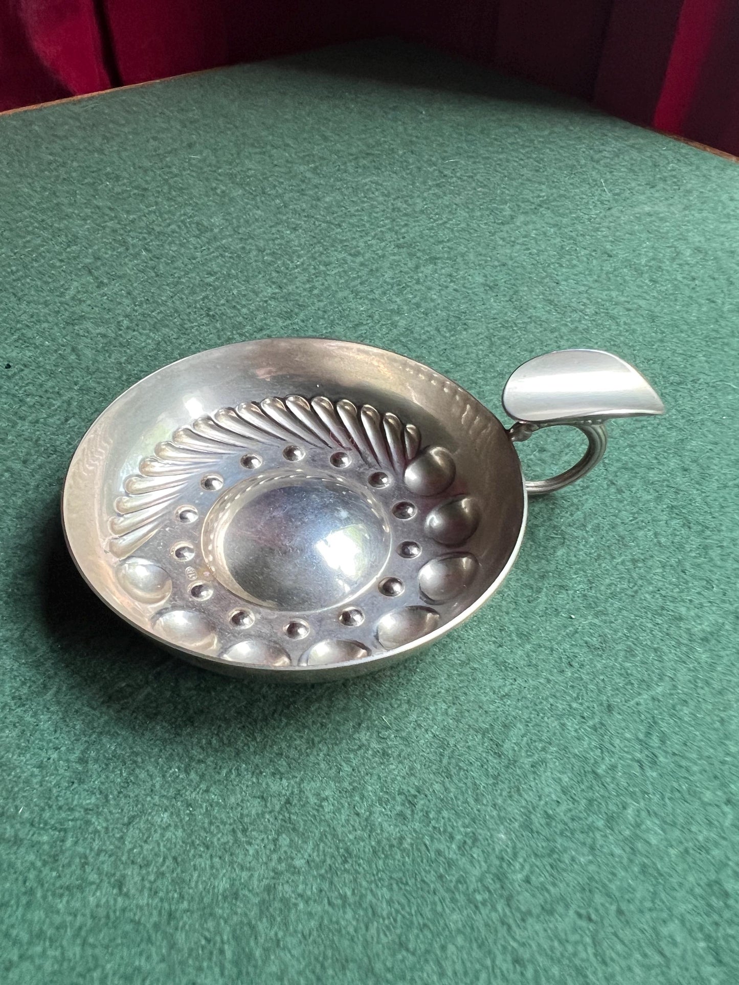 Vintage silver tone tastevin. Vintage barware.