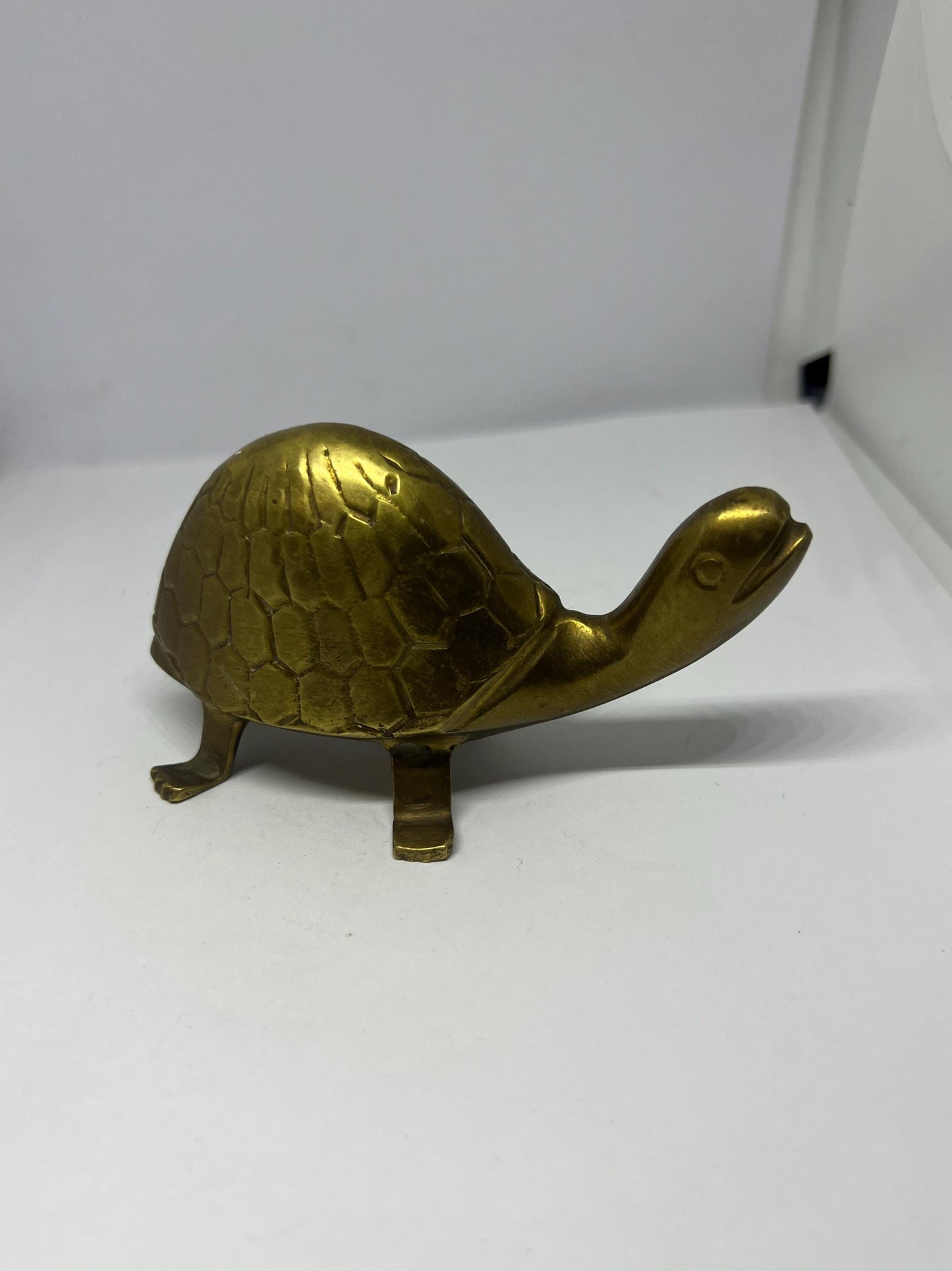 Vintage brass tortoise paperweight. Mid century quirky tortoise figurine.