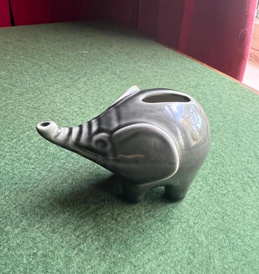 Tiny ceramic elephant planter. Lucky trunk up elephant figurine.