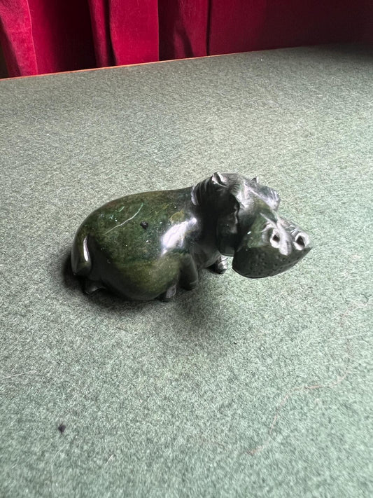 Vintage Verdite hippo sculpture. Hand carved Zimbabwean stone hippopotamus. Animal lover gift.