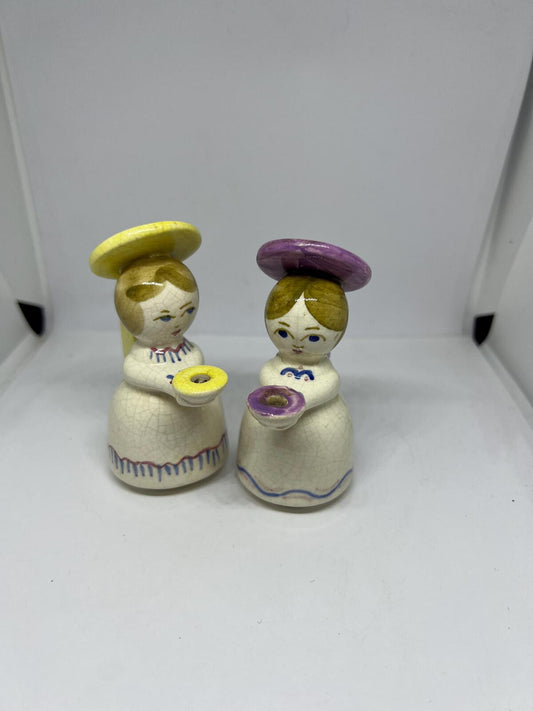Tiny Angel candle holders. Ceramic birthday cake candleholders. AS IS.