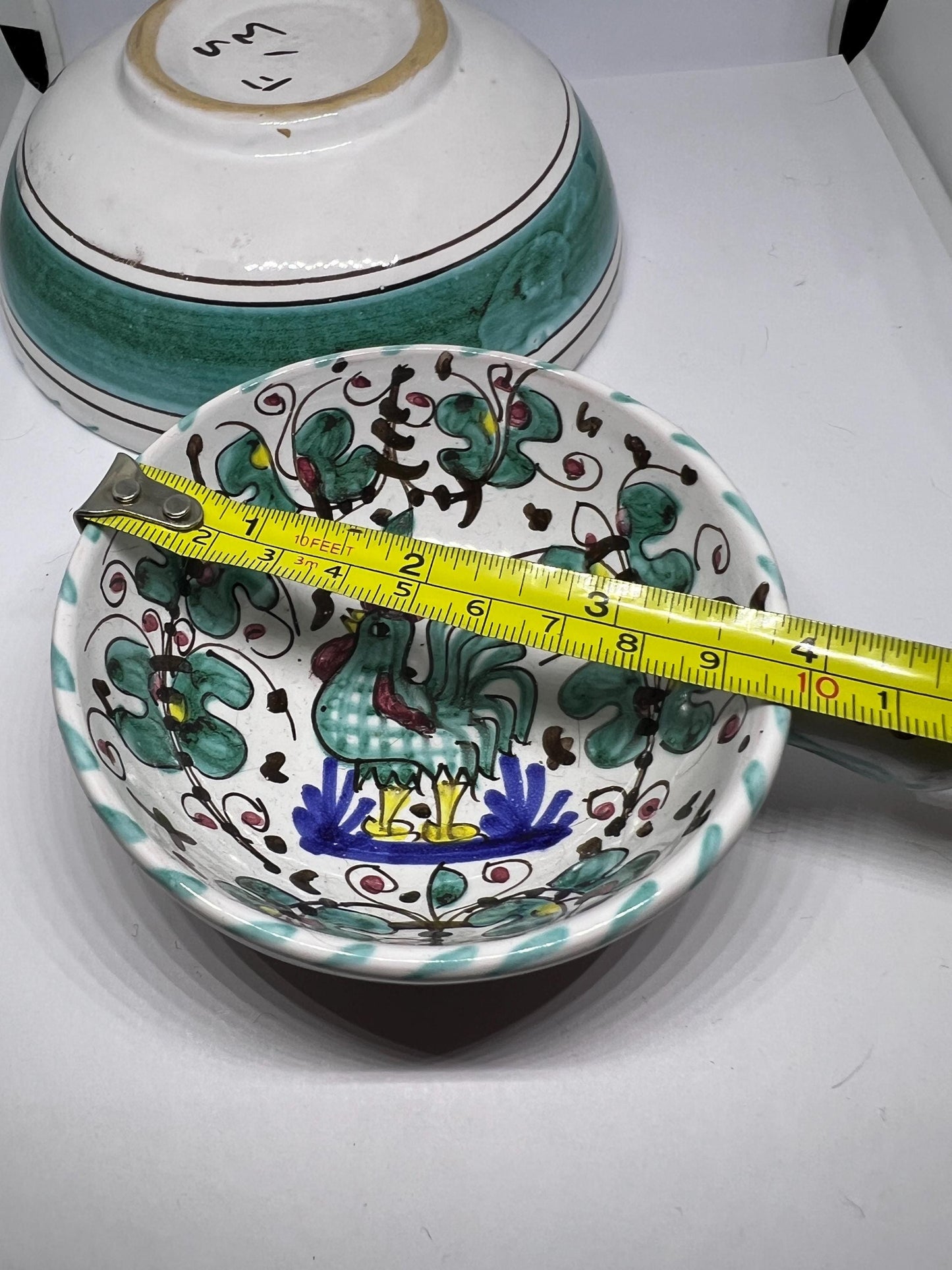 Vintage Italian Olive oil bowl and handled sauce dish. Cockerel Rooster Italian Majolica