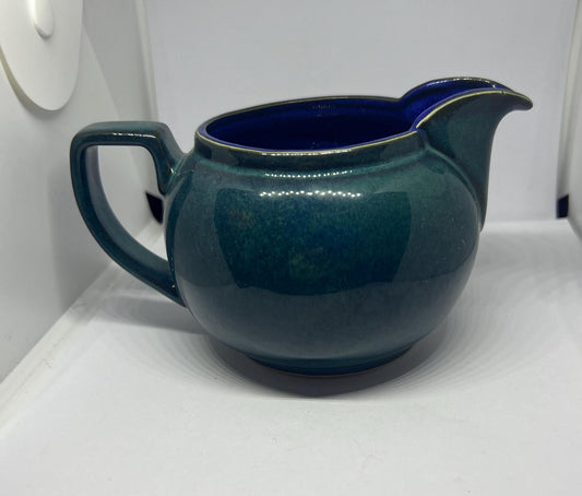 Vintage Denby Metz Milk Jug creamer. Green glazed outer with blue glaze inside.
