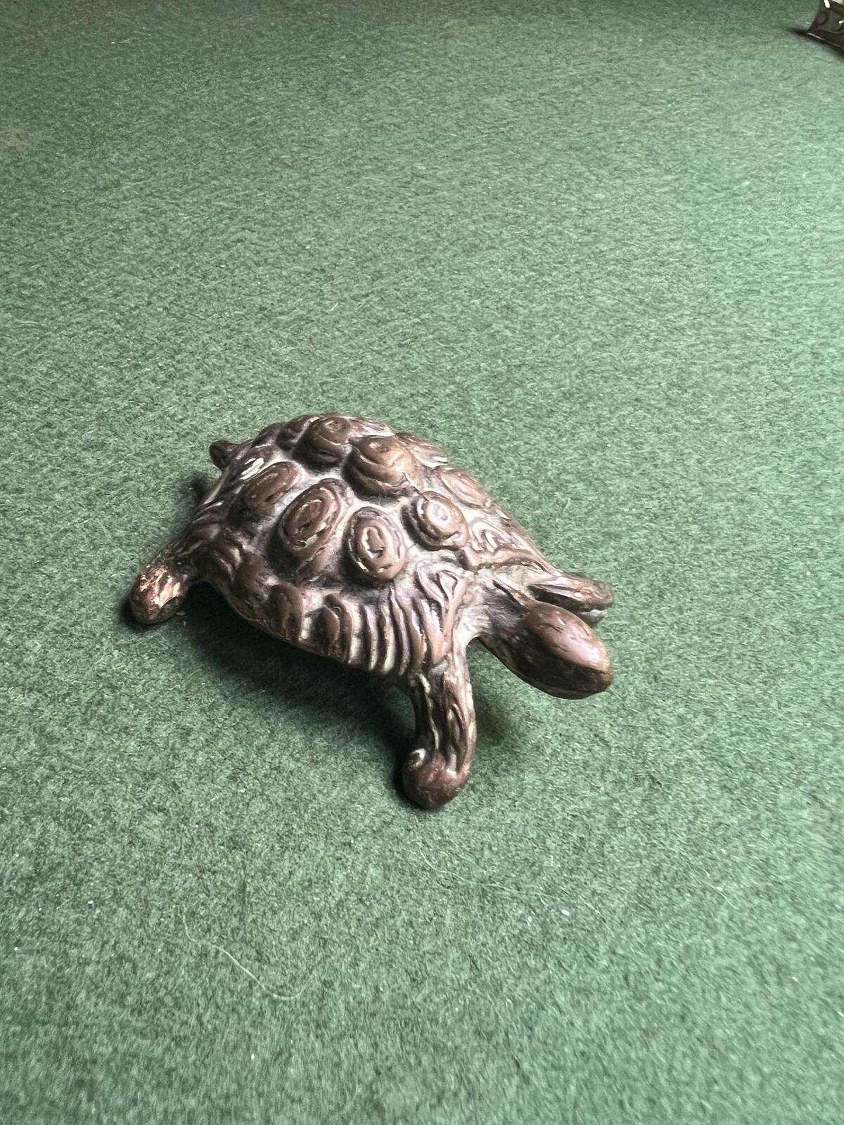 Vintage solid bronze tortoise figurine. Quirky paperweight tea pet brush holder. Gift for artist.
