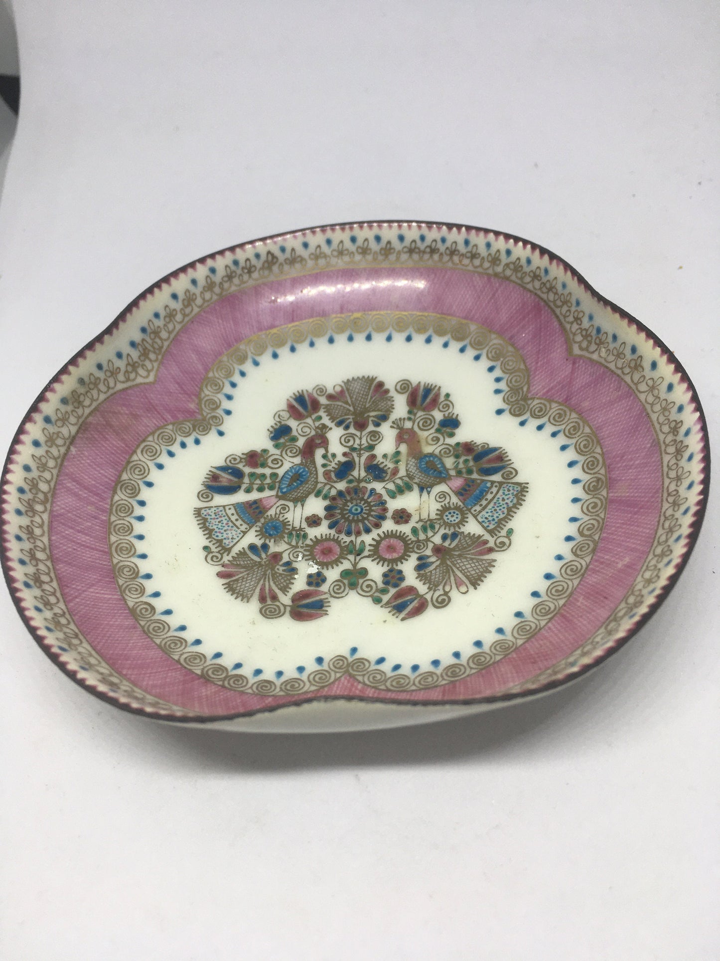 Vintage trefoil enamelled trinket pin dish. Signed Handmade in Austria 2/10.